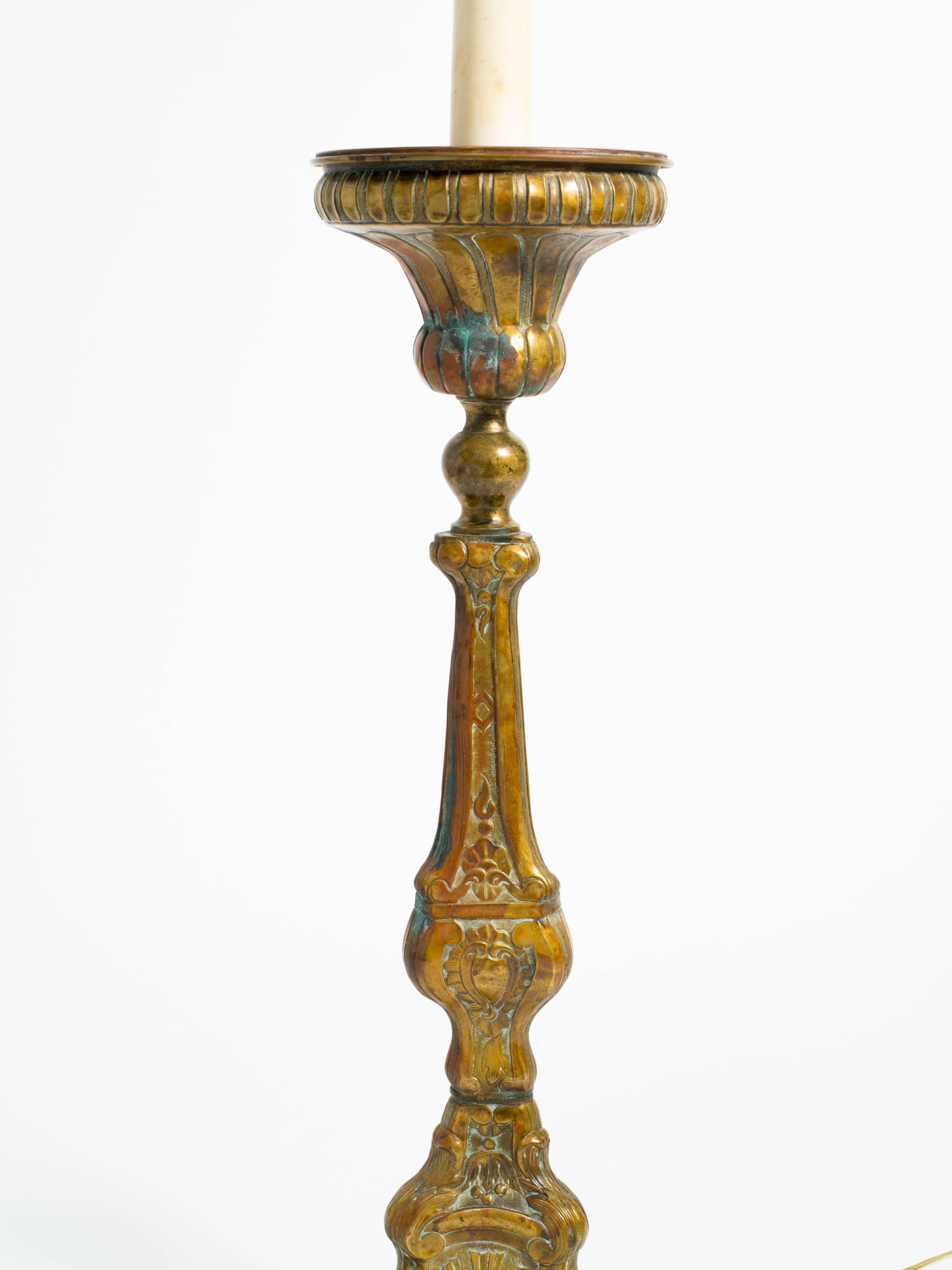 Large Brass Candlestick Lamp 1