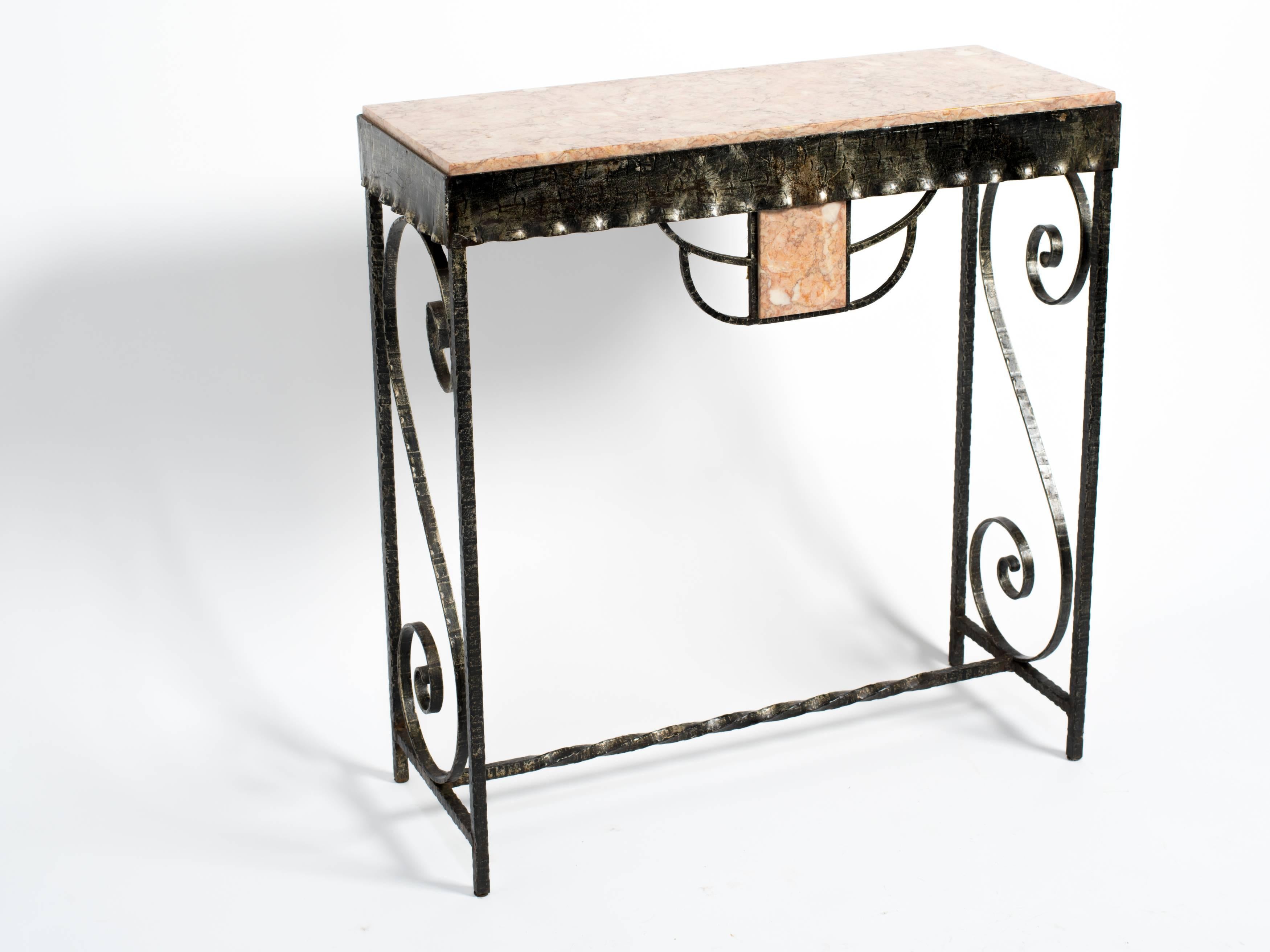 Art Deco style iron and marble console table.