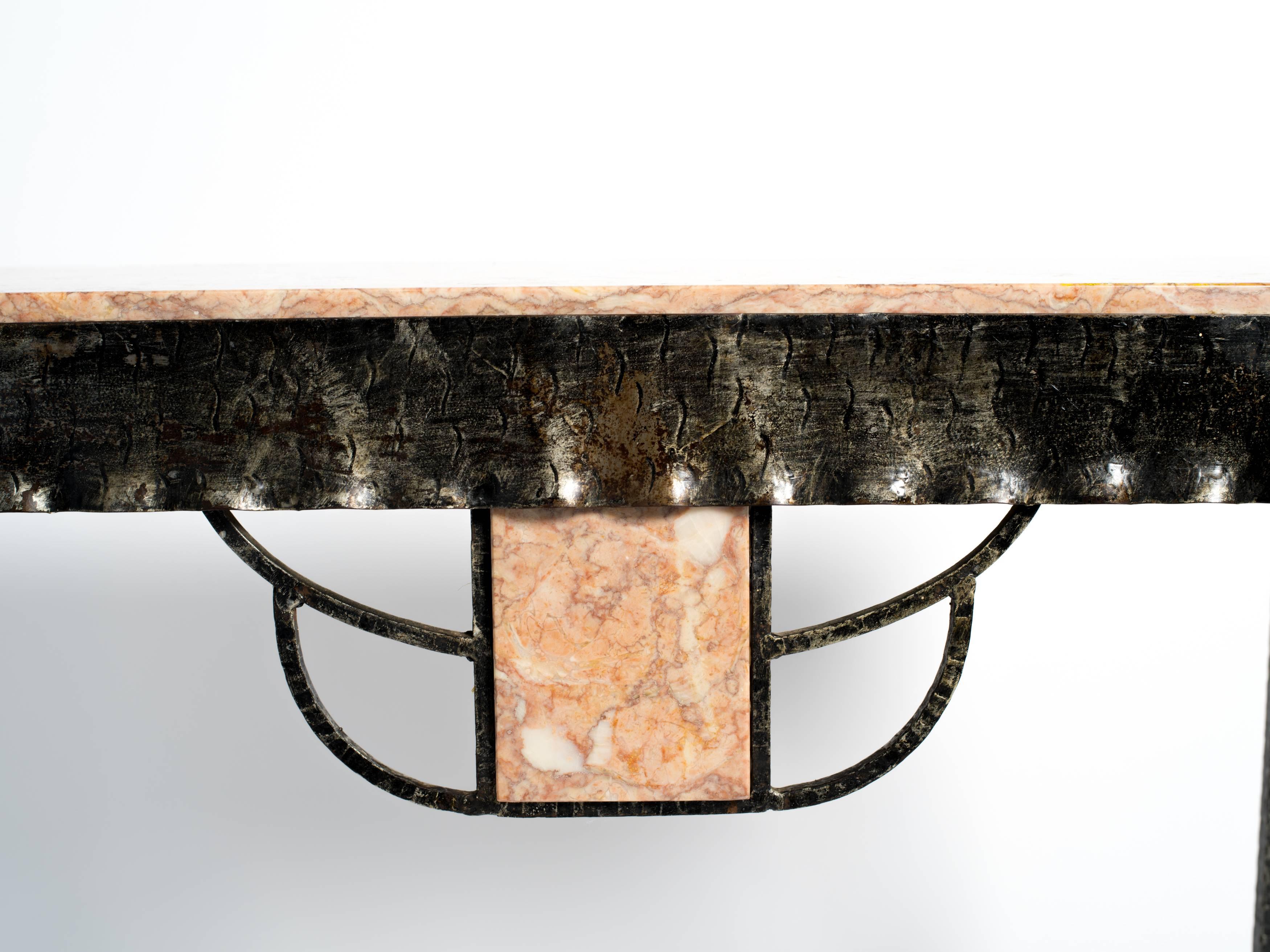 Art Deco Style Iron and Marble Console Table In Good Condition In Tarrytown, NY