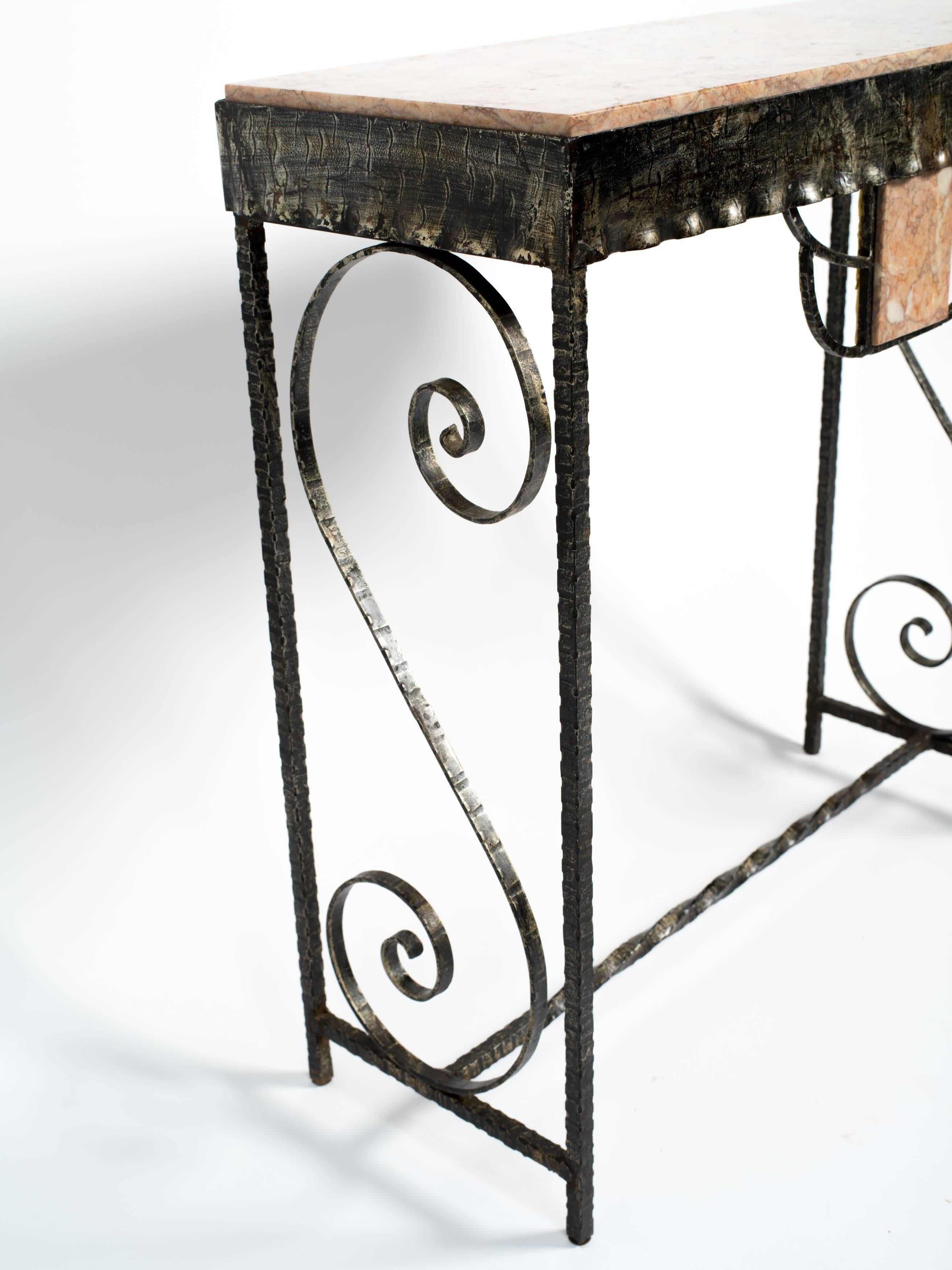 Mid-20th Century Art Deco Style Iron and Marble Console Table