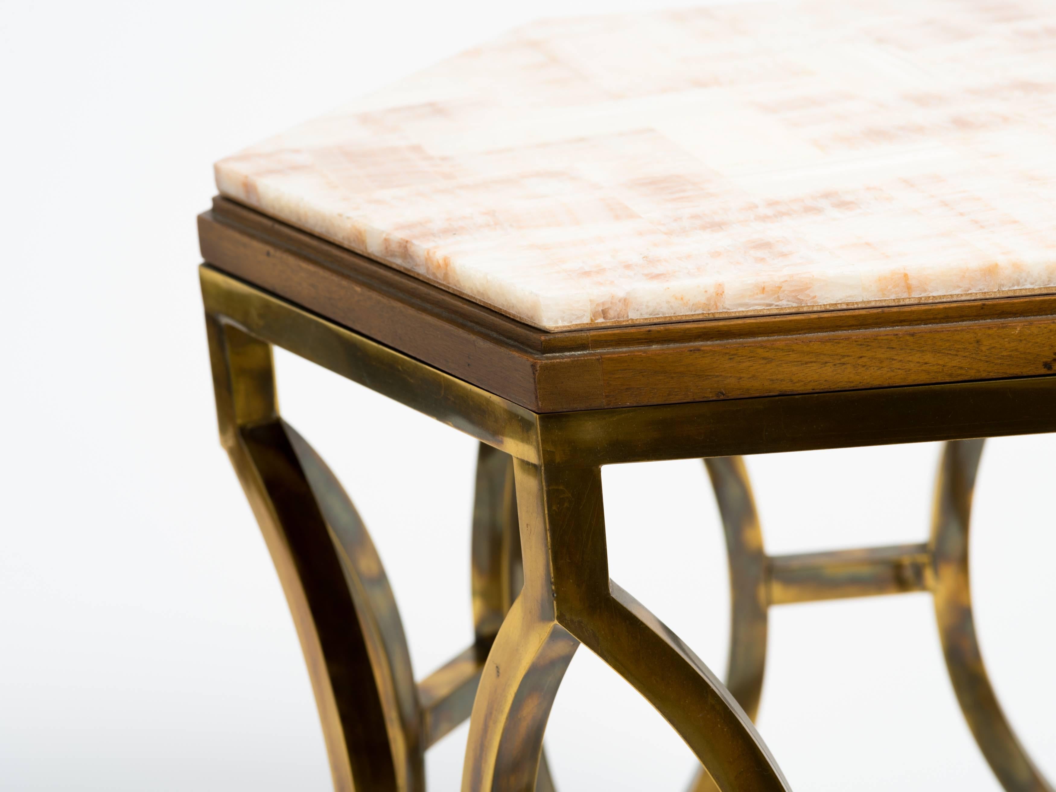 Mid-20th Century Hollywood Regency Style Brass and Polished Stone Occasional Table