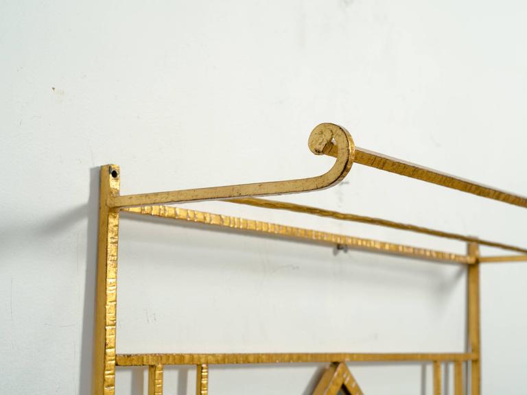Art Deco Style Gilt Iron Coat Rack with Mirror For Sale at 1stDibs