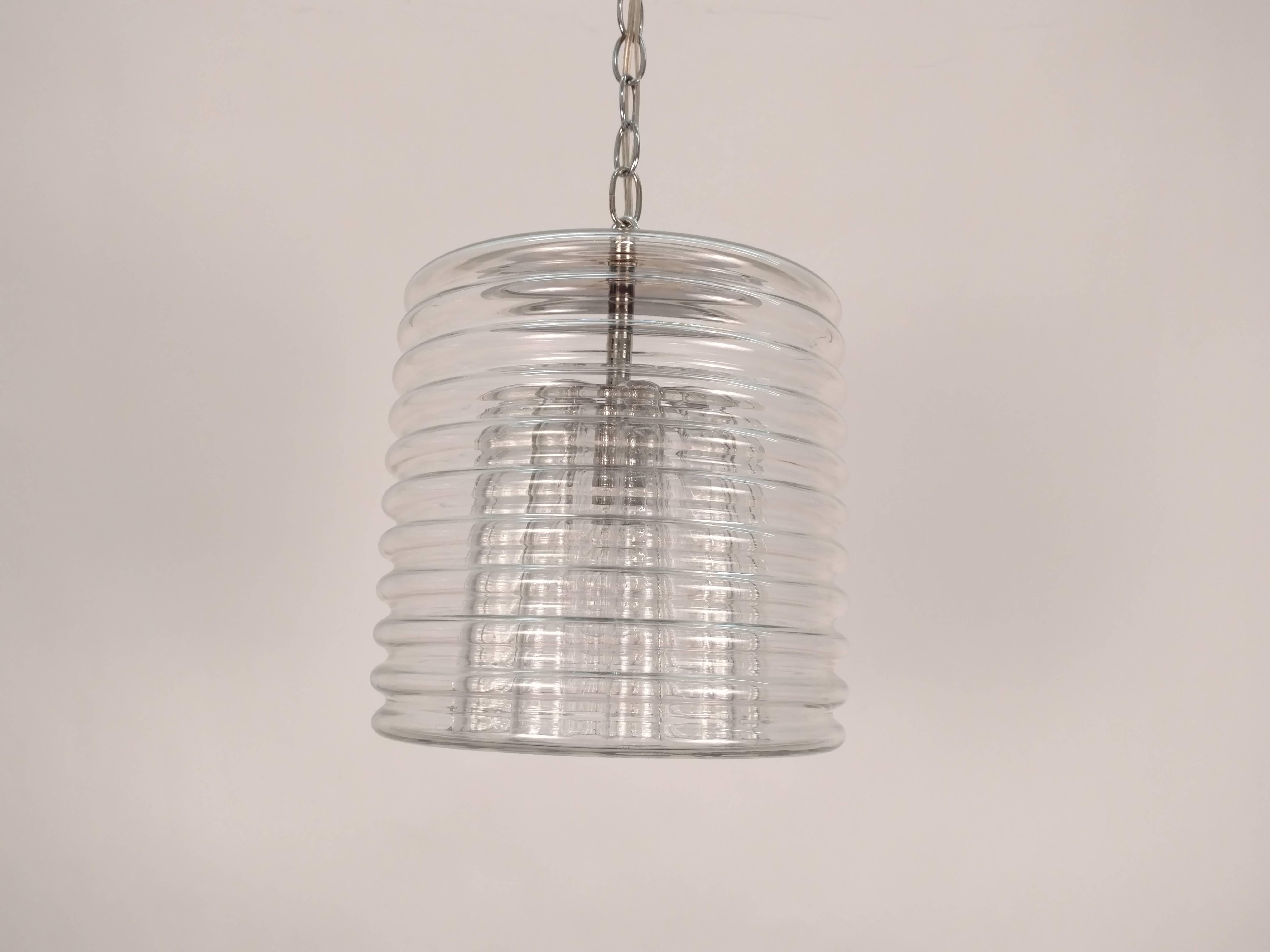 large ribbed glass pendant light