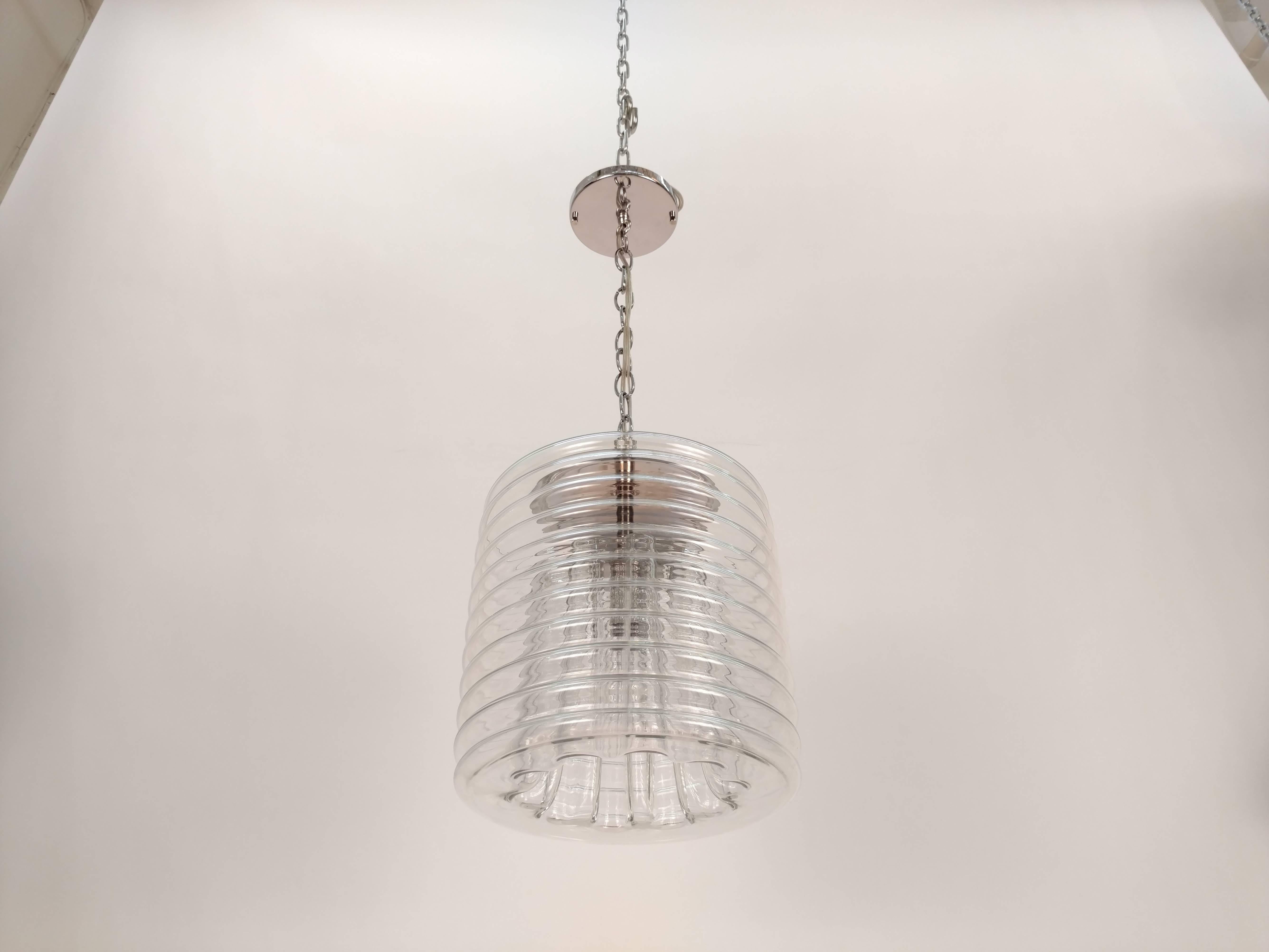 Clear Ribbed Glass Pendant In Excellent Condition For Sale In Tarrytown, NY