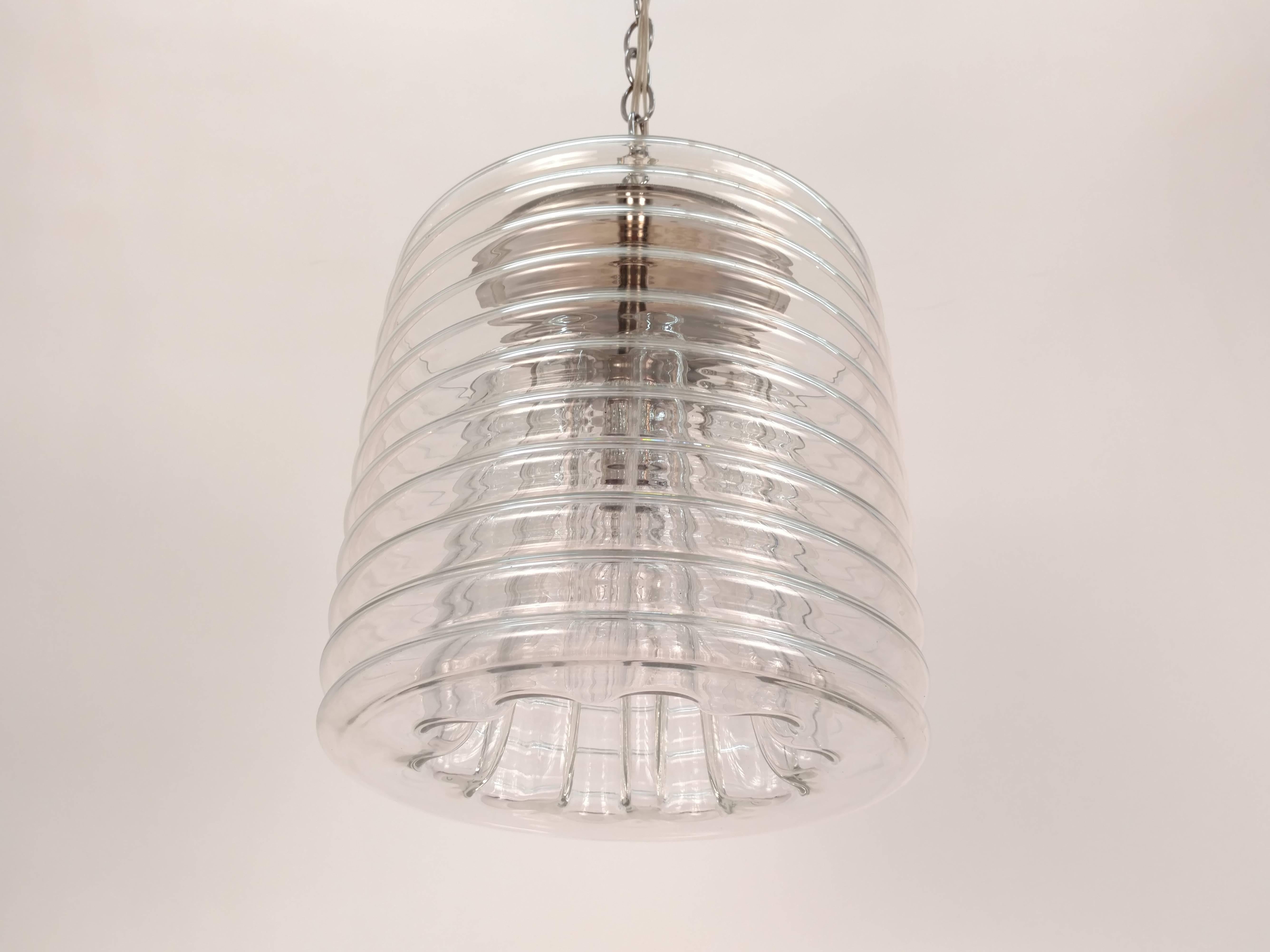 Mid-20th Century Clear Ribbed Glass Pendant For Sale
