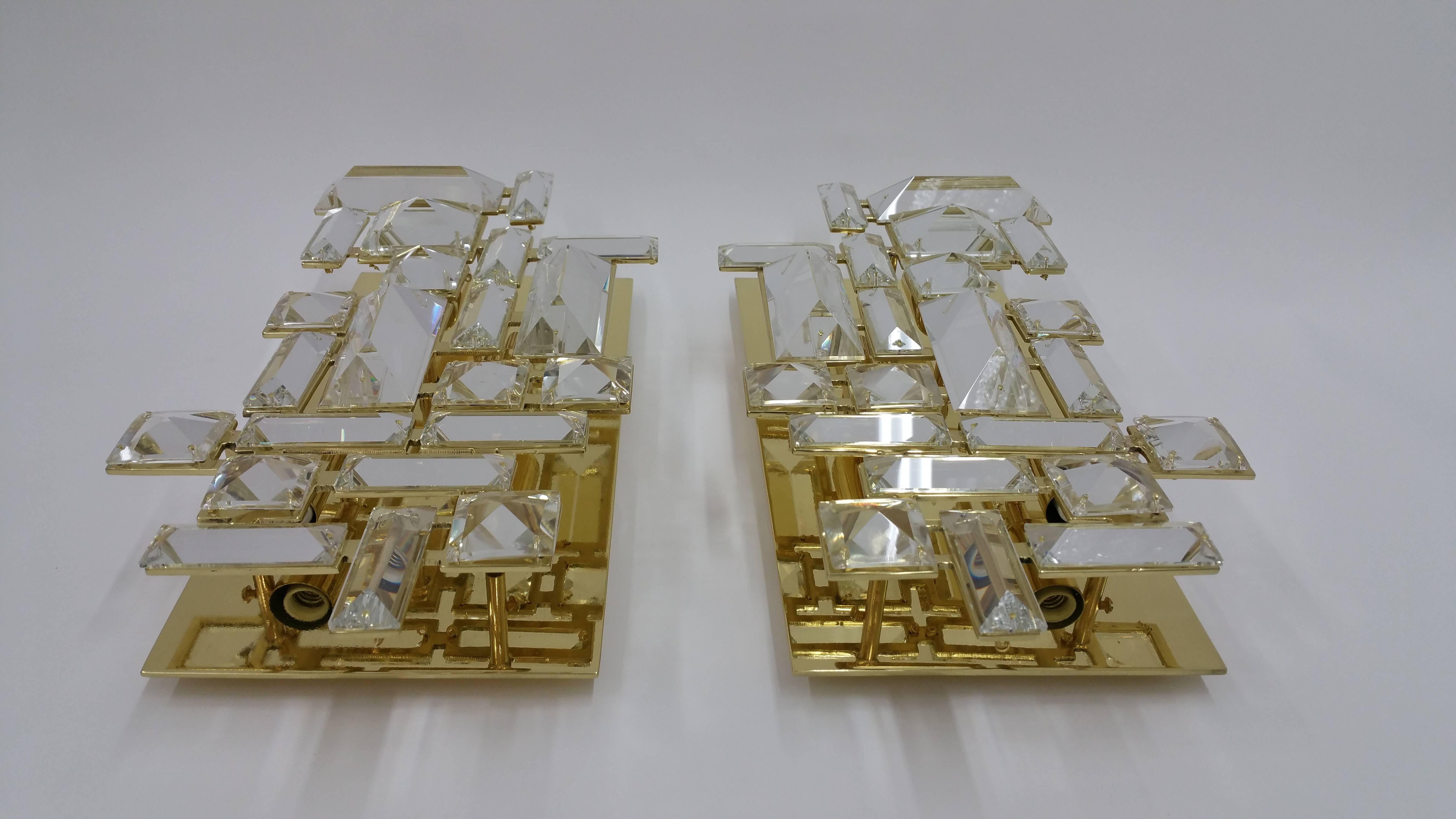 American Pair of Hand-Cut Crystal Sconces For Sale