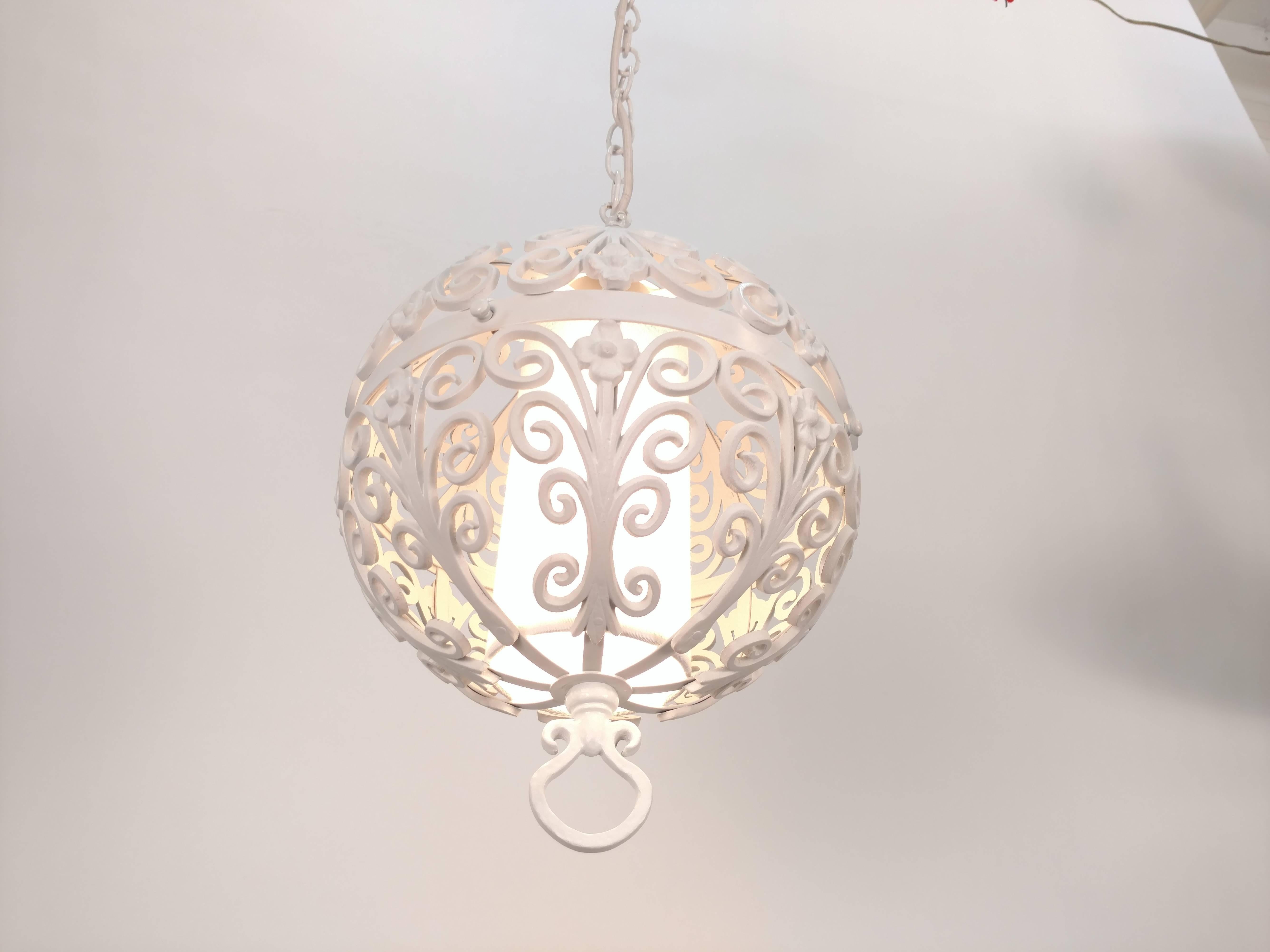 Cast White Round Ornate Chandelier Pendant For Sale