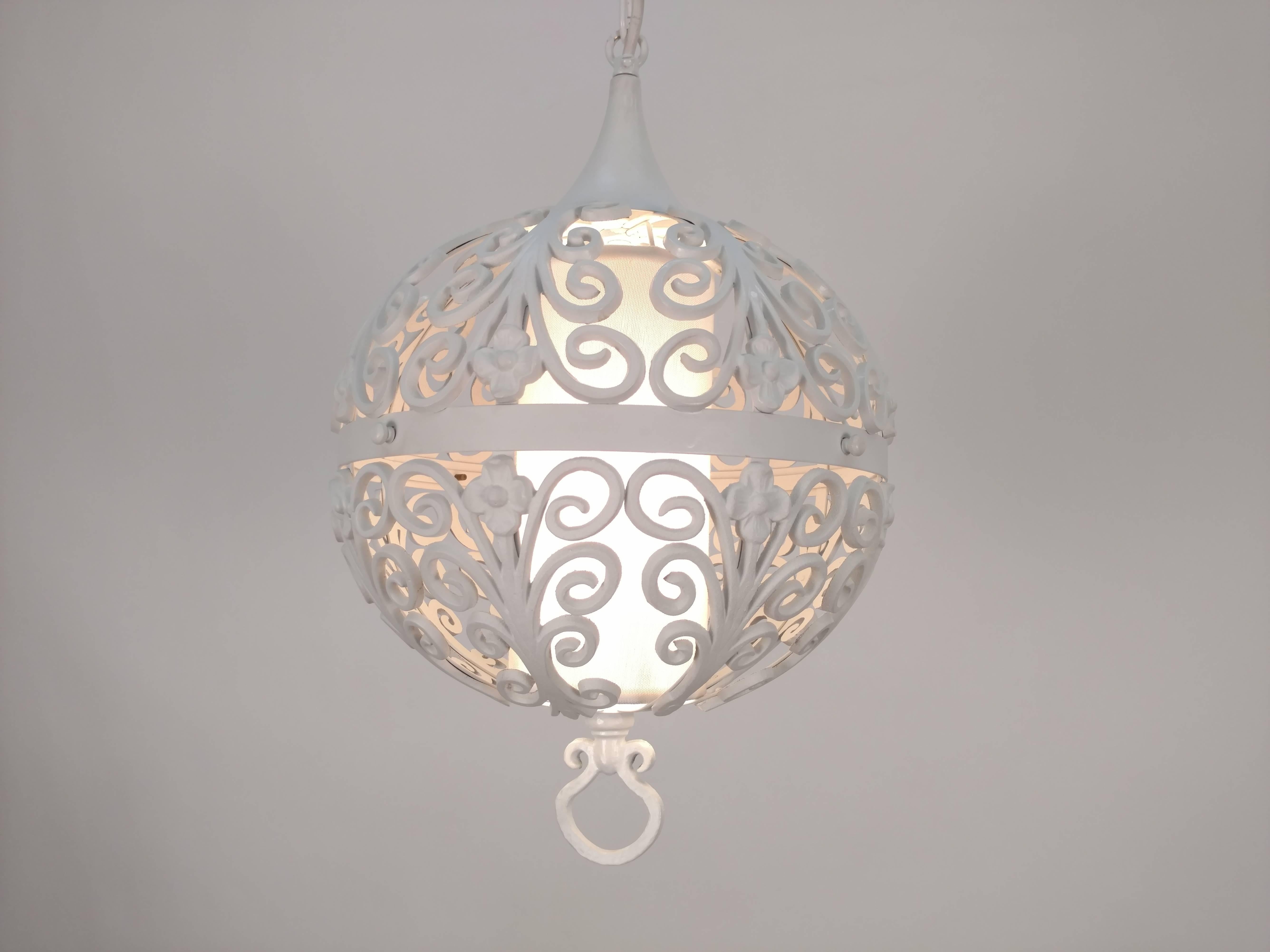 American White Round Ornate Chandelier Pendant For Sale