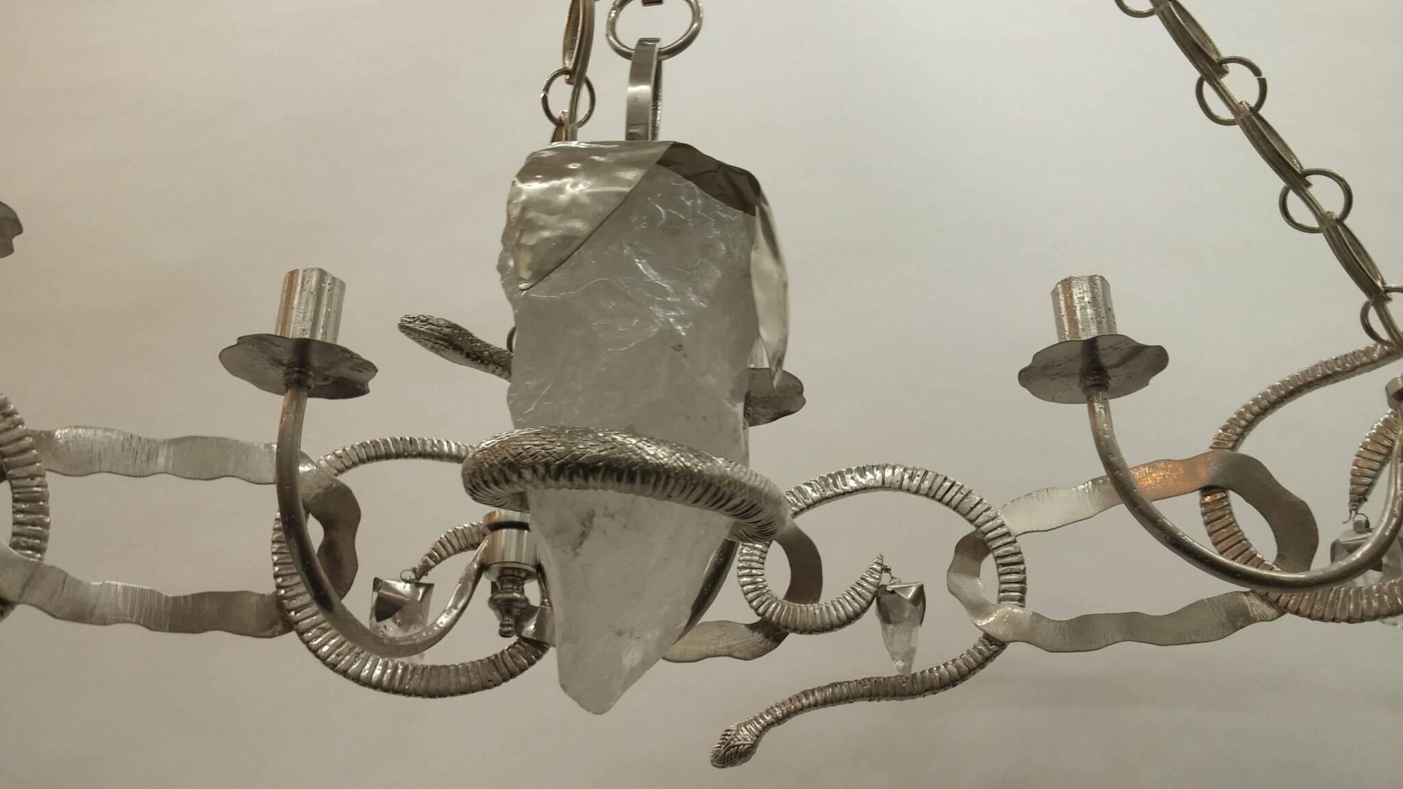 Contemporary Cast Bronze and Rock Crystal Serpent Chandelier