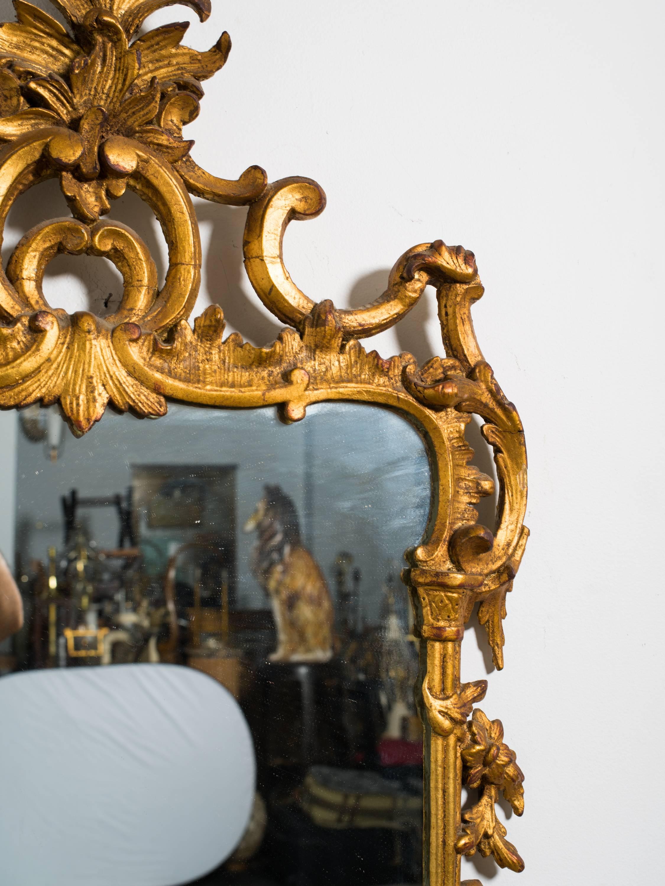 Mid-20th Century 1940s Carved Giltwood Italian Wall Mirror