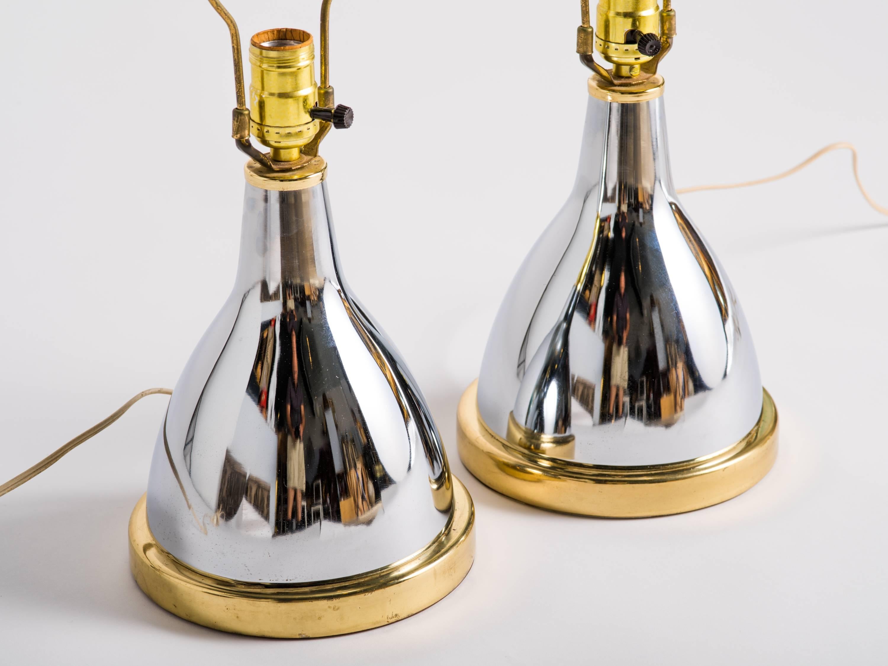 Mid-Century Modern Pair of Chrome and Brass Table Lamps