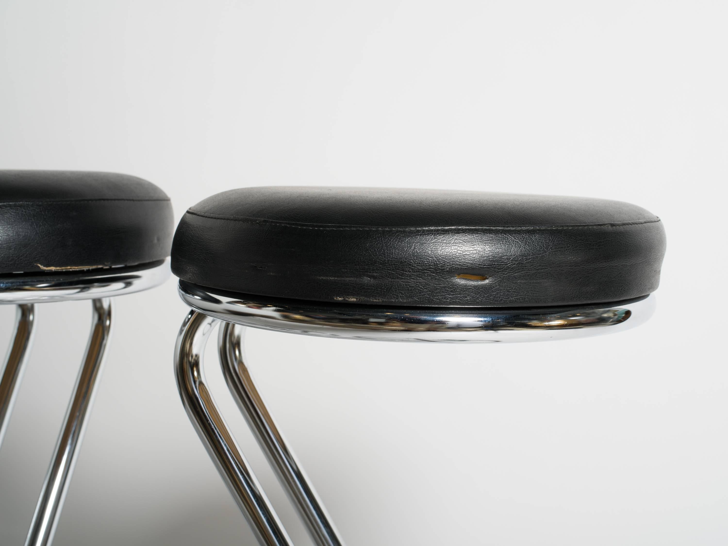 Pair of Art Deco Style Chrome Stools 1