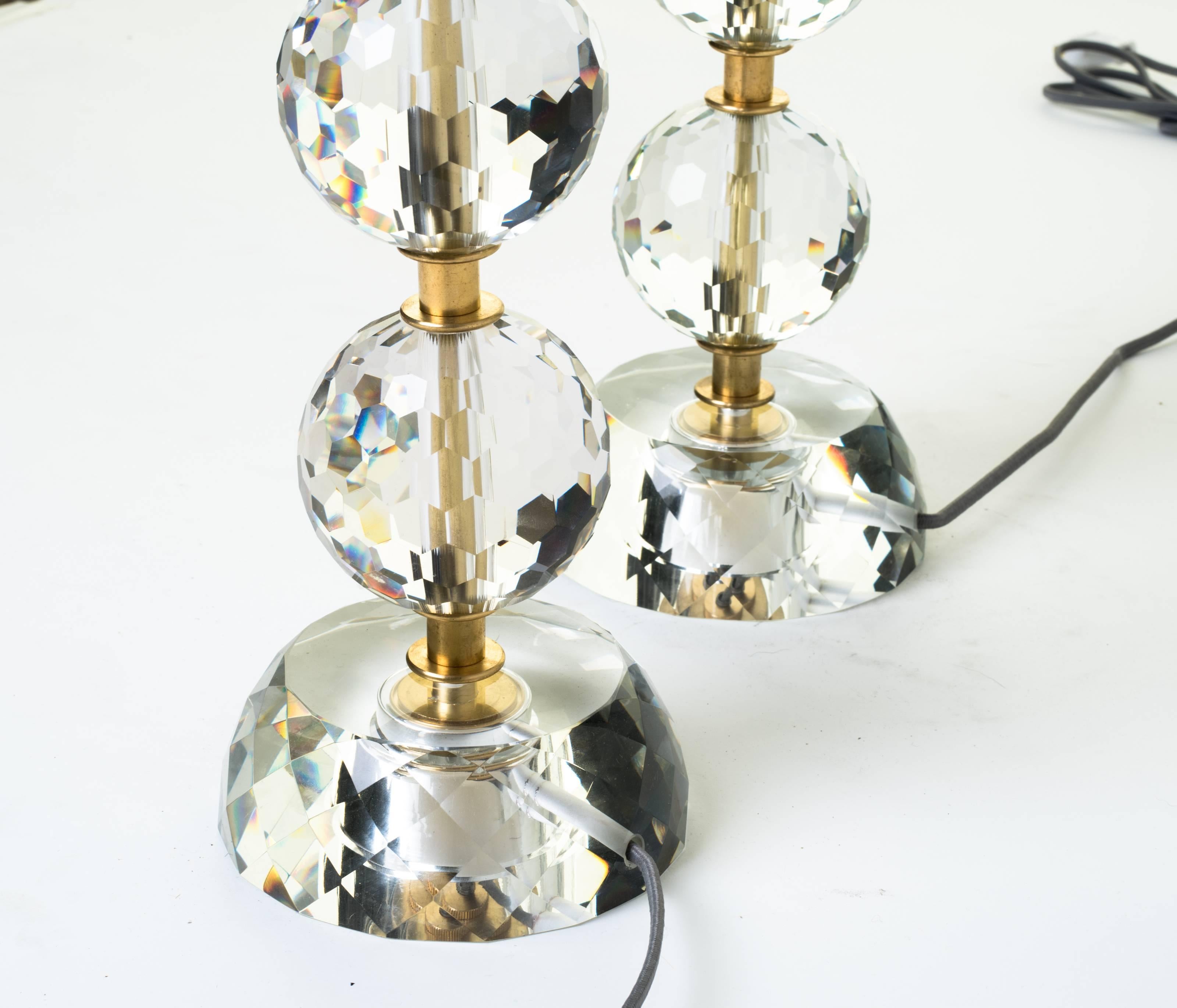 Pair of Faceted Glass Lamps In Excellent Condition In Tarrytown, NY