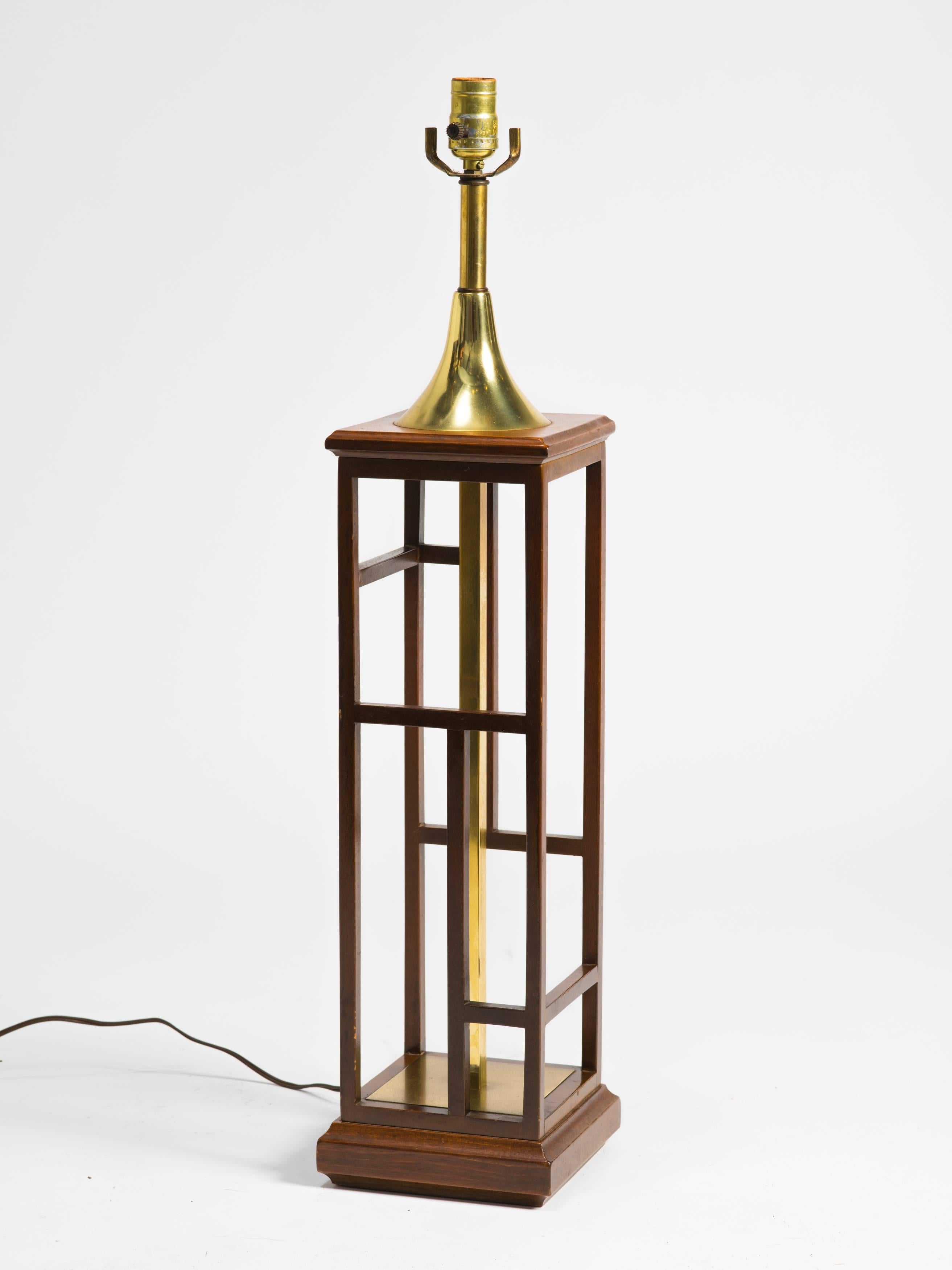 Late 20th Century Asian Style Wood and Brass Table Lamp For Sale