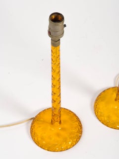 Pair of 1940s Amber Cut Glass Lamps