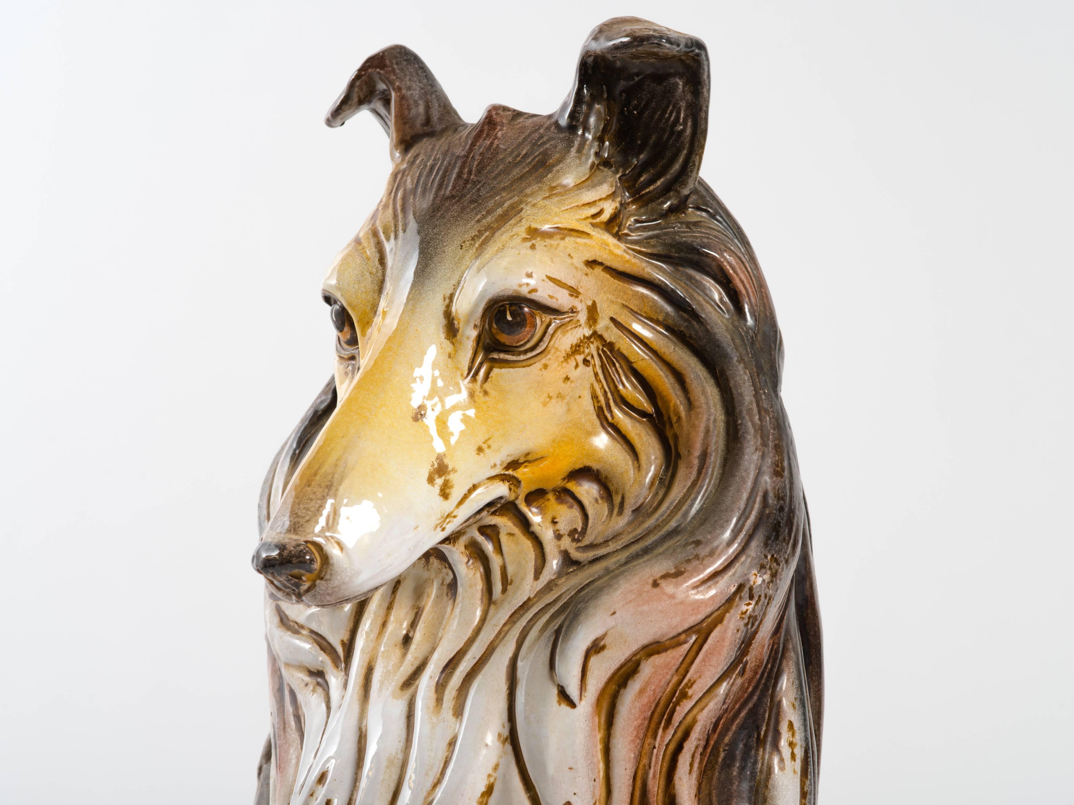 Italian terracotta collie statue.