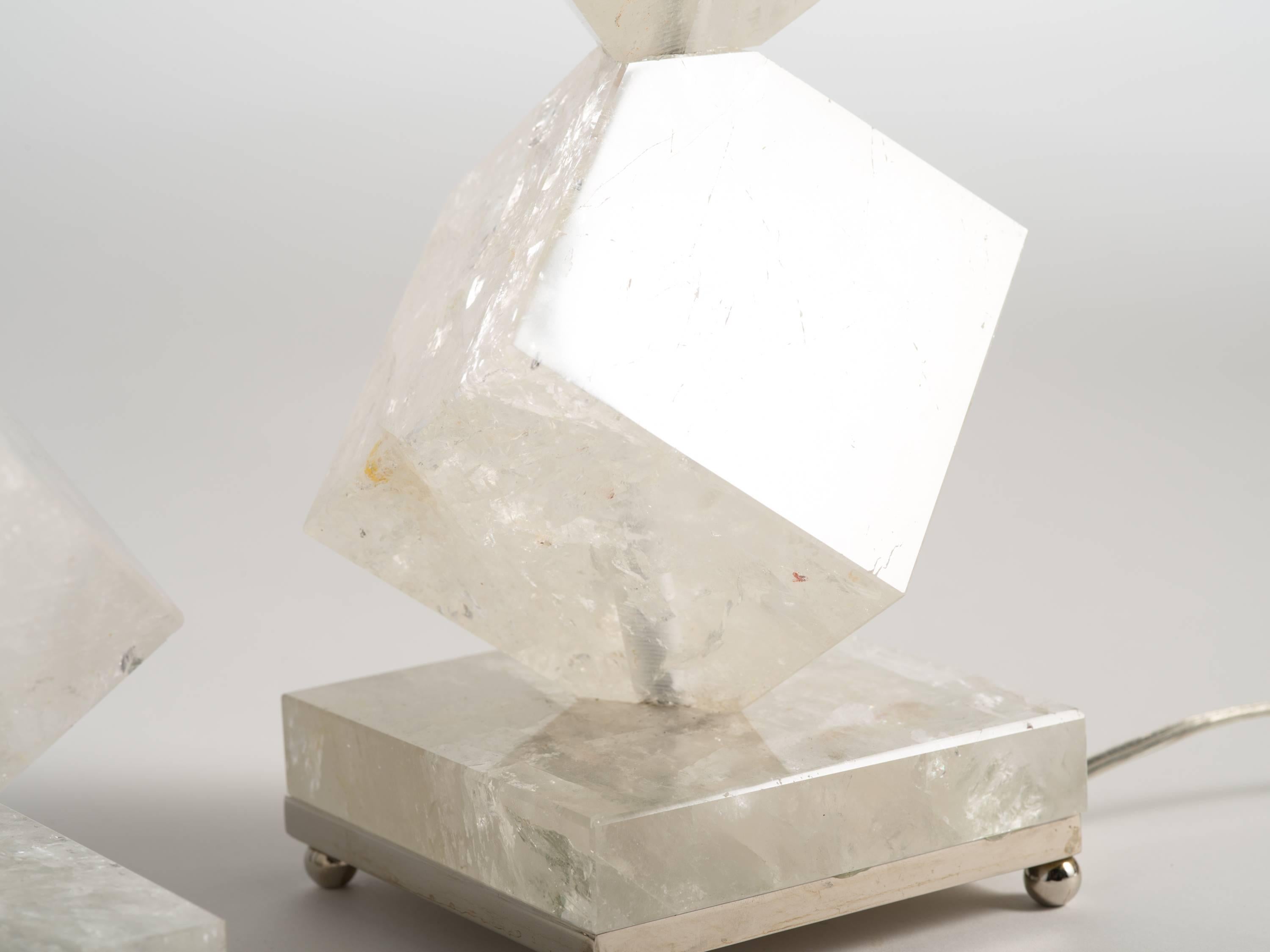 Rock Crystal Quartz Cube Lamps - Eon Collection In Excellent Condition In Tarrytown, NY