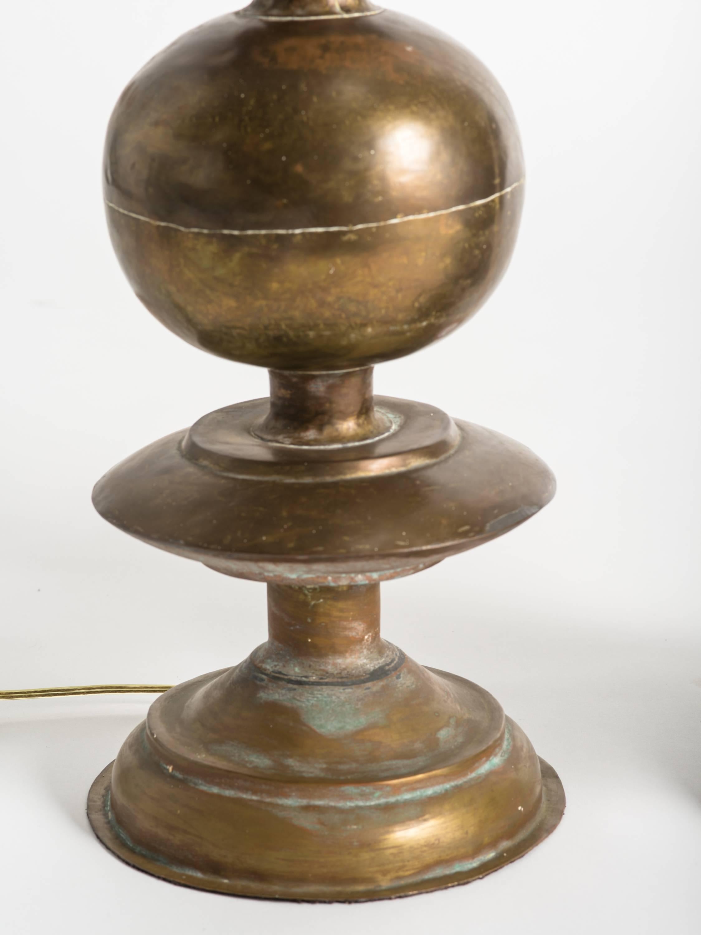Pair of Large Vintage Brass Lamps In Fair Condition In Tarrytown, NY