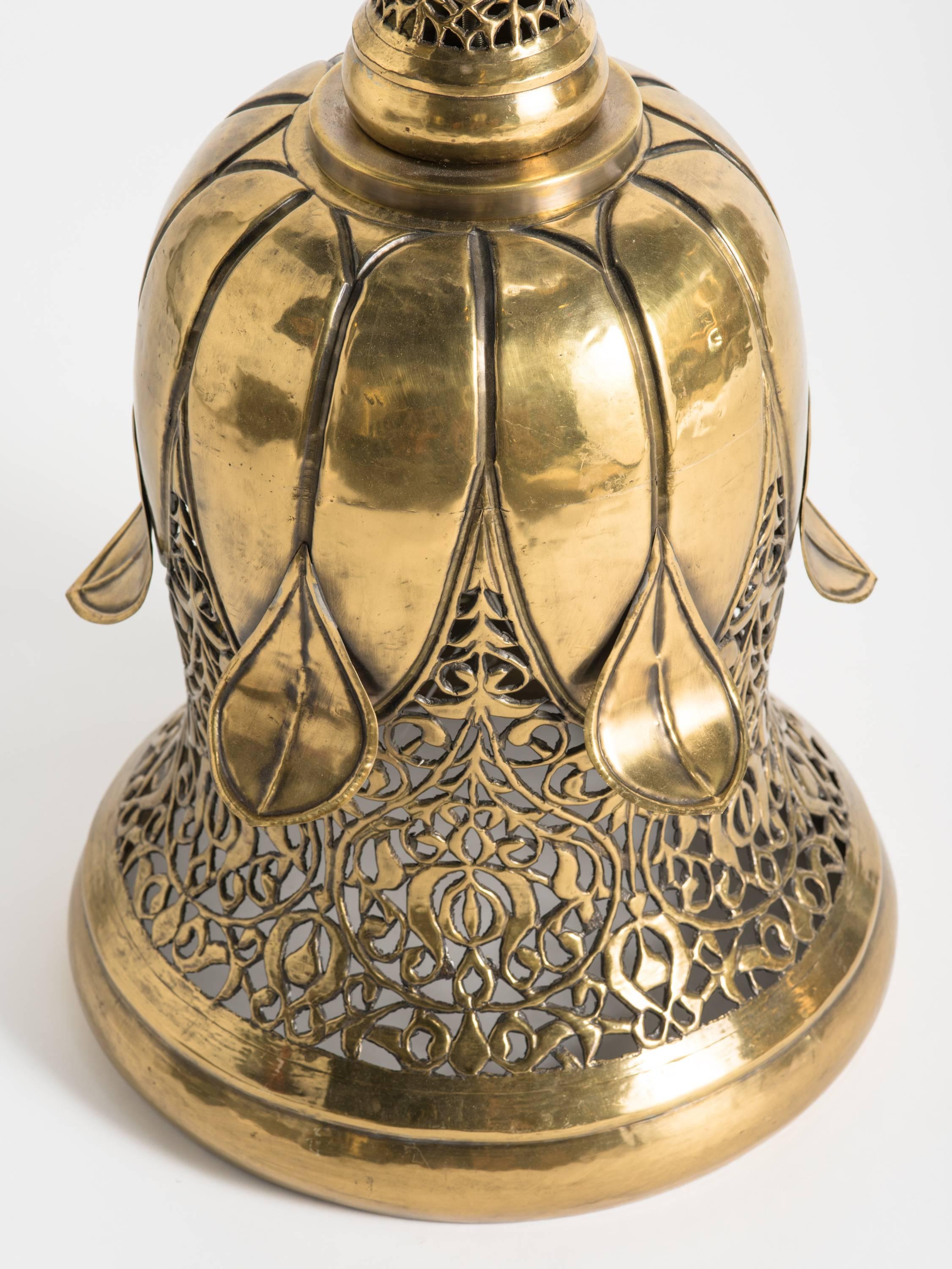 Large single brass middle eastern table lamp.