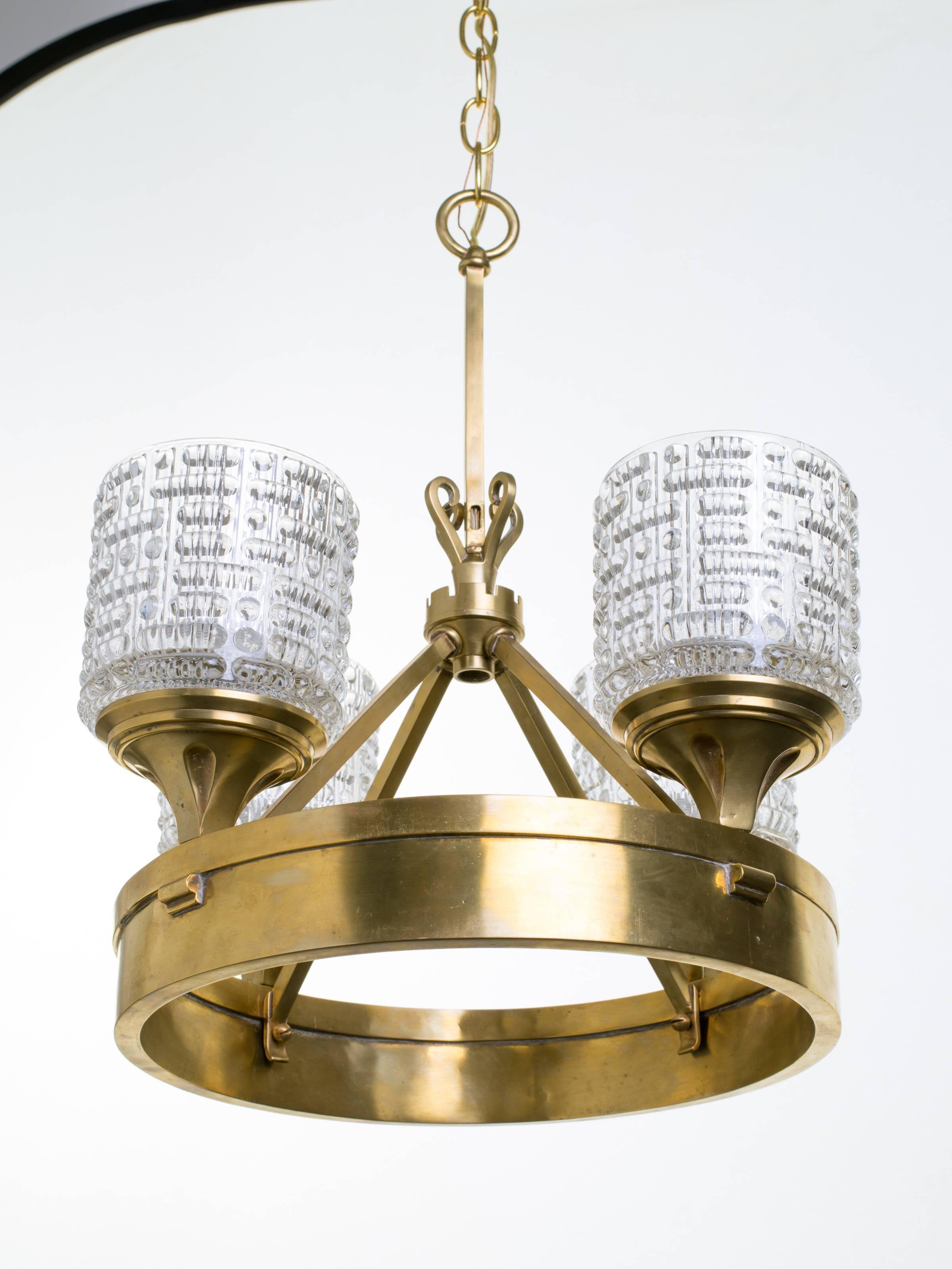 Pressed Glass and Brass German Chandelier For Sale 2