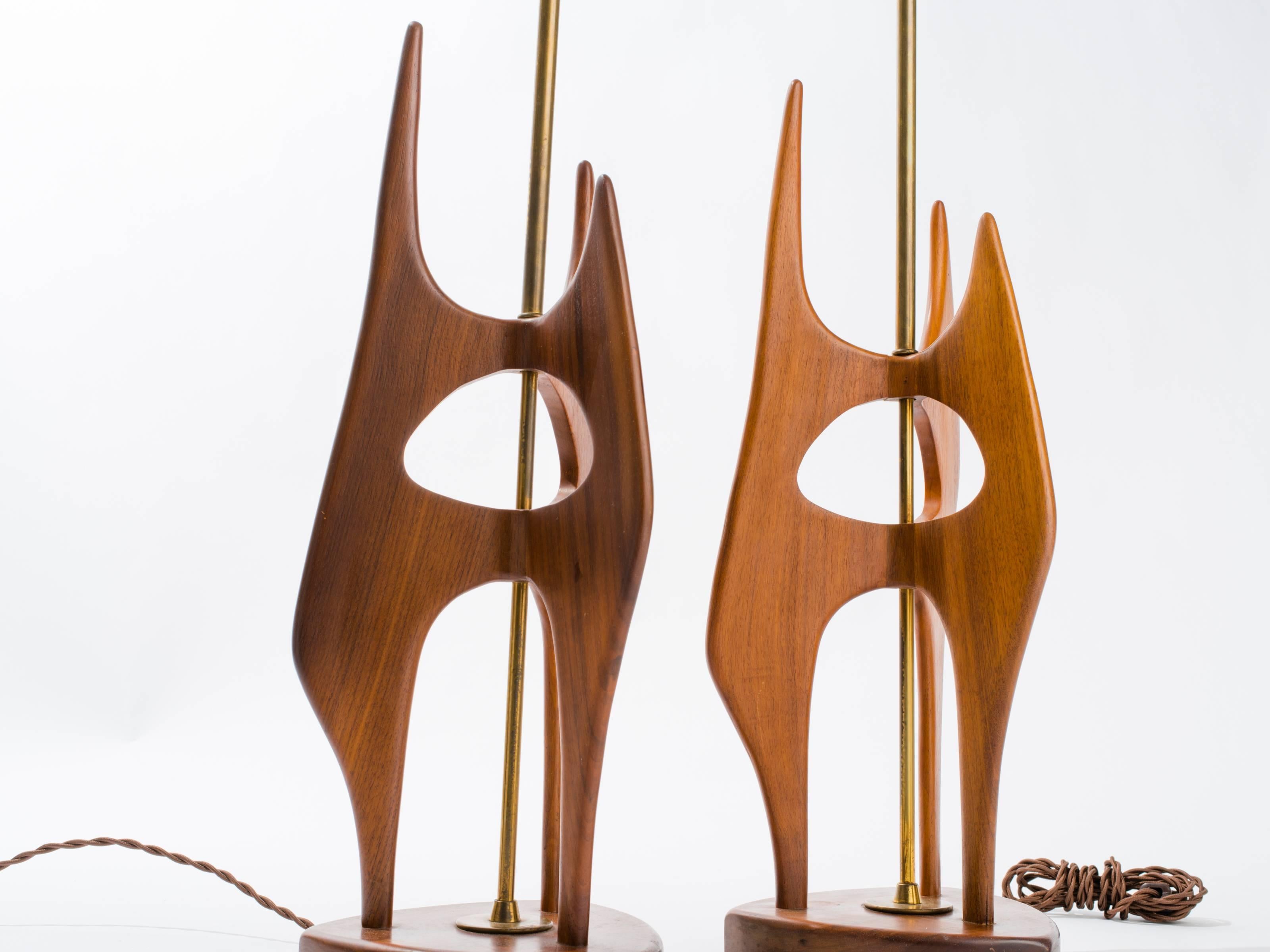 20th Century Midcentury Sculptural Teak Lamps For Sale