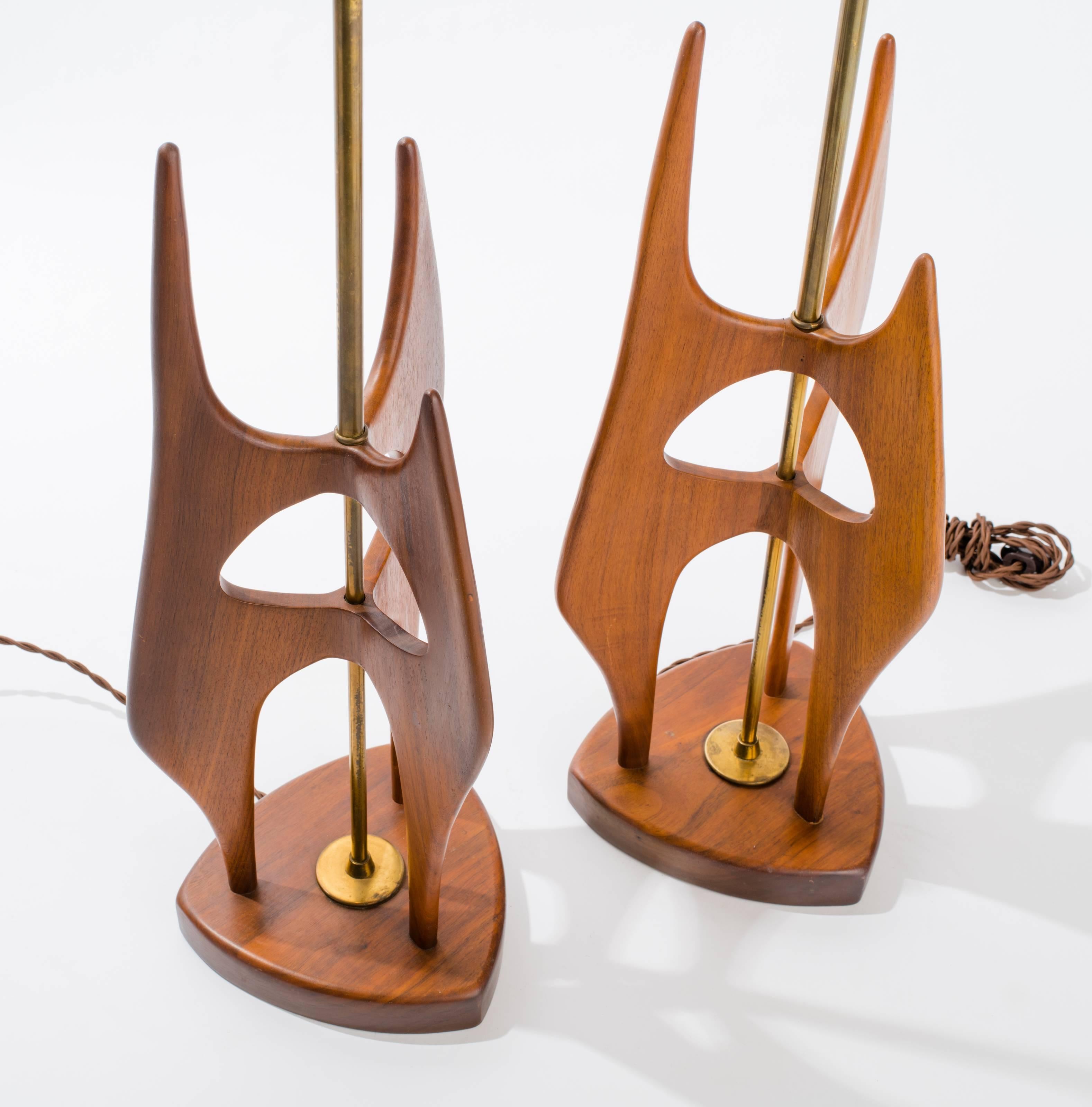 Hand-Crafted Midcentury Sculptural Teak Lamps For Sale