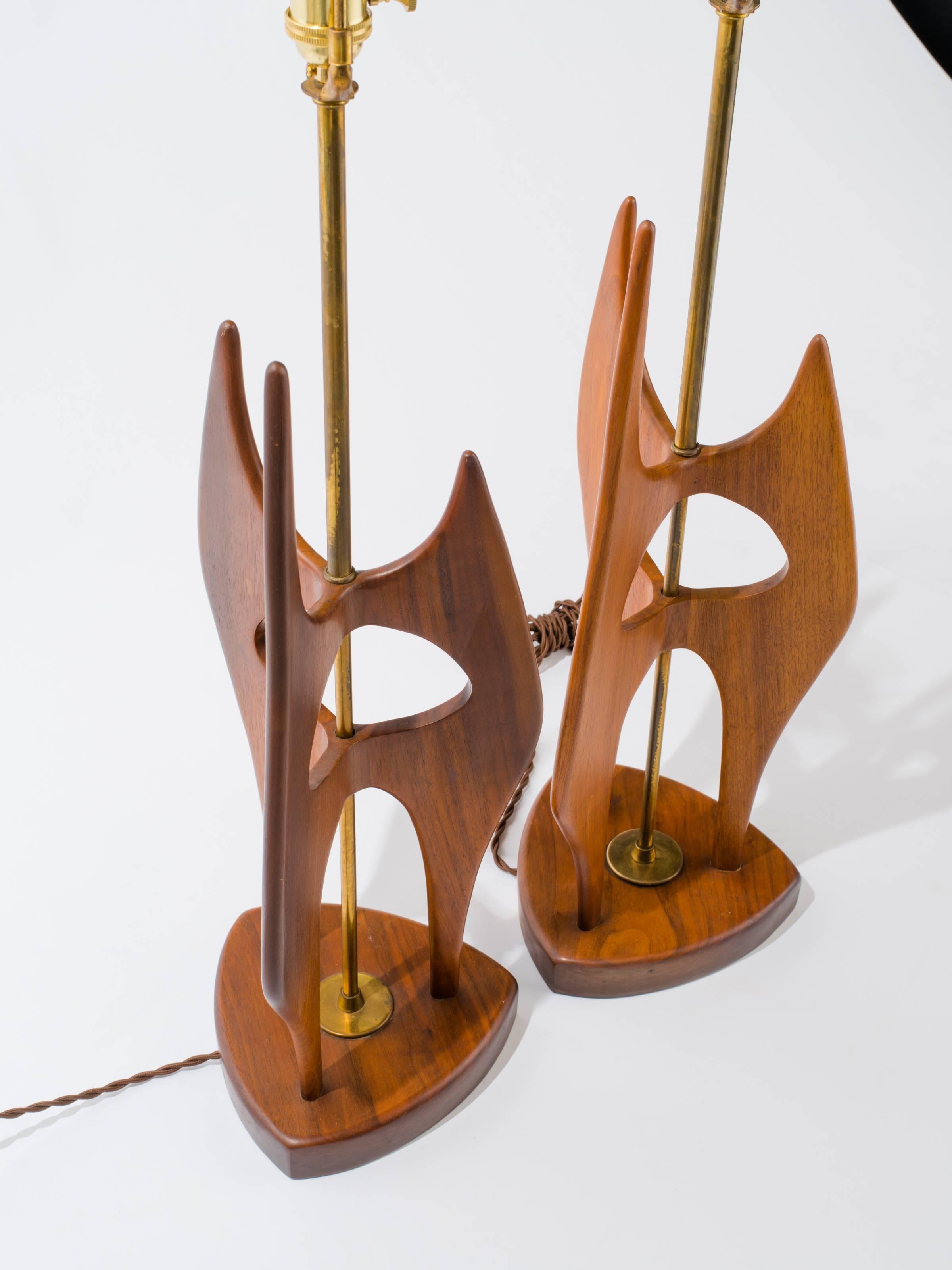 American Midcentury Sculptural Teak Lamps For Sale