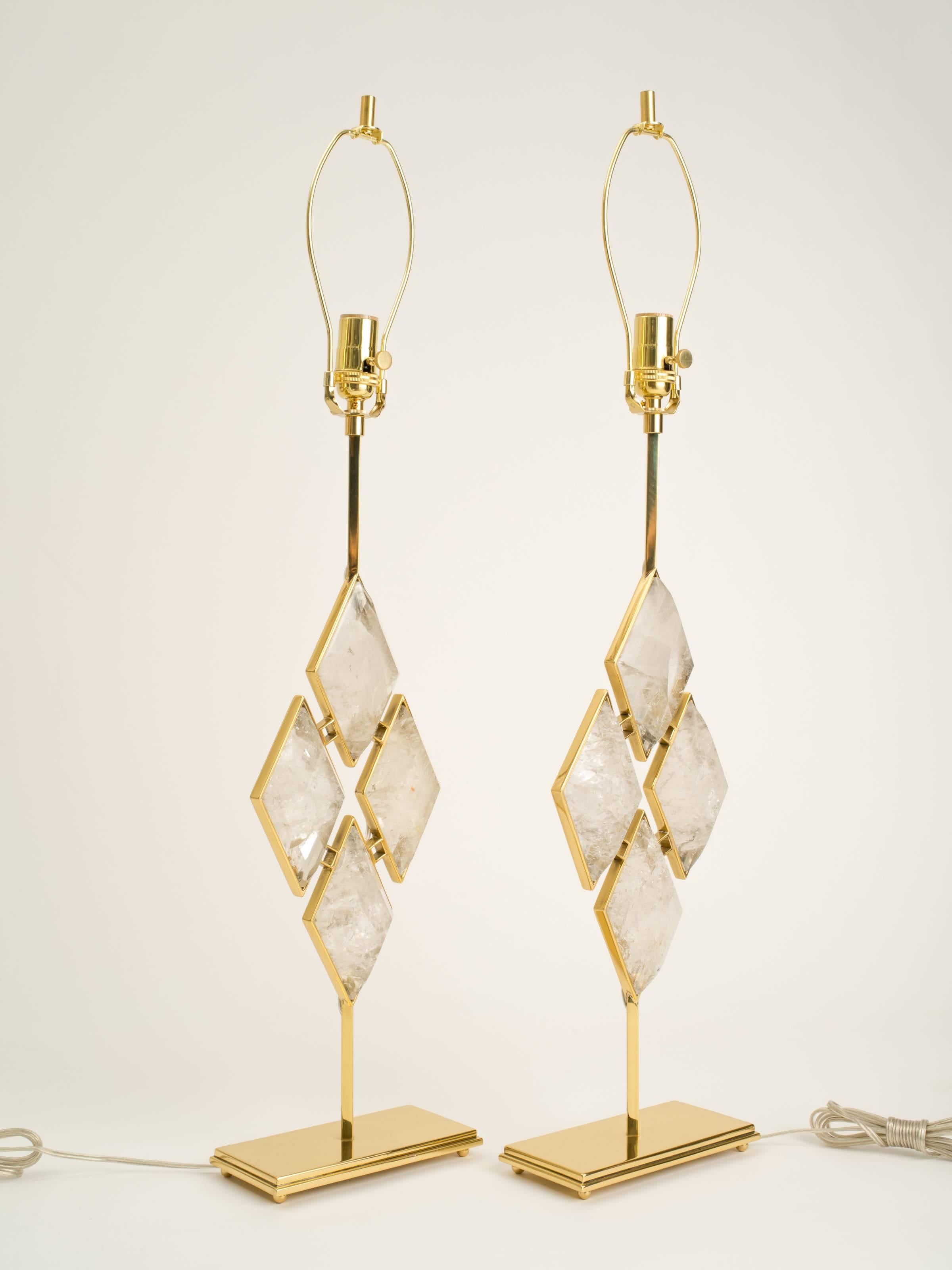 Lampes de table en cristal de roche et diamants, collection Eon 