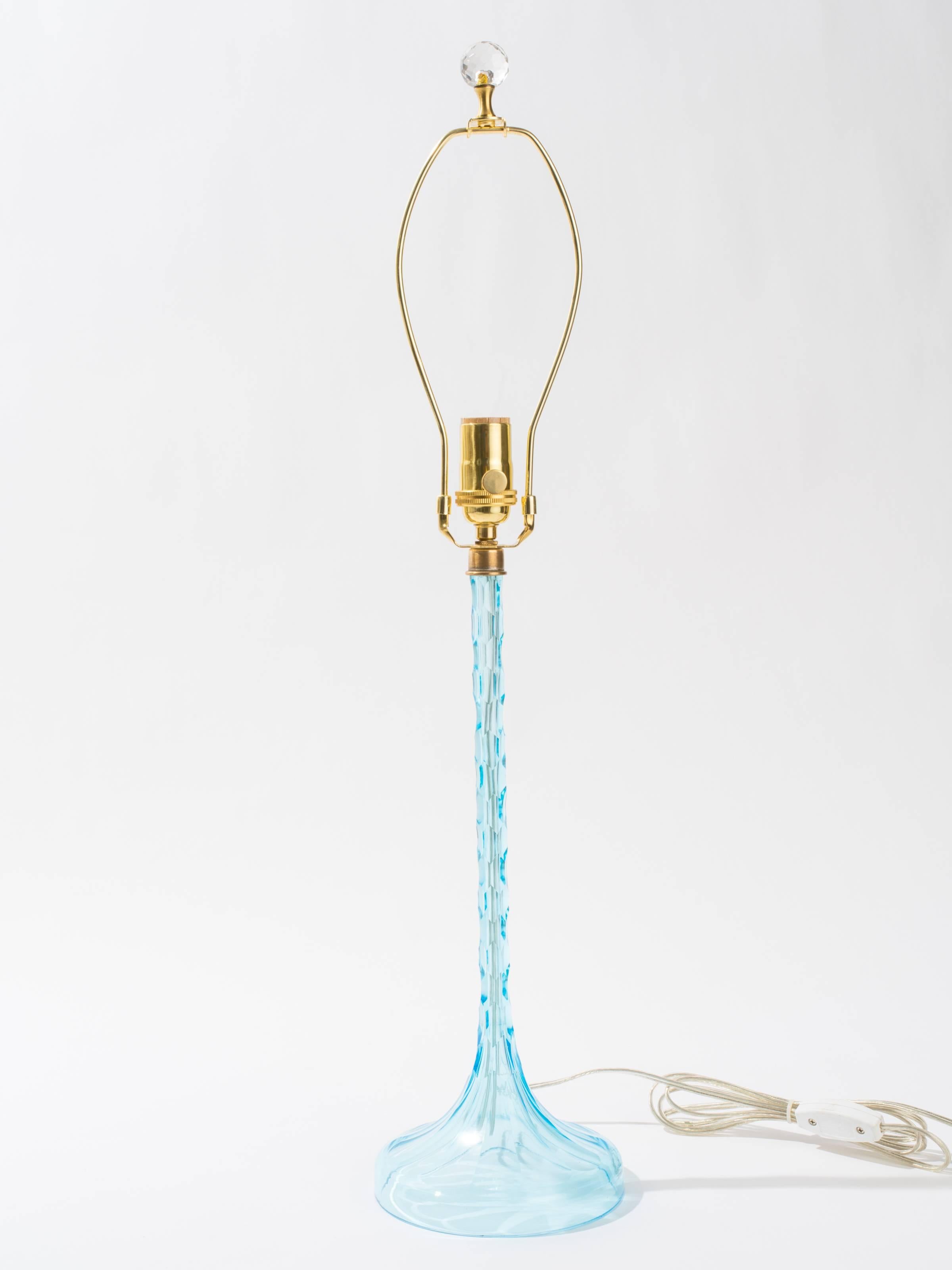 Italian Hand-Cut Blue Glass Lamps For Sale