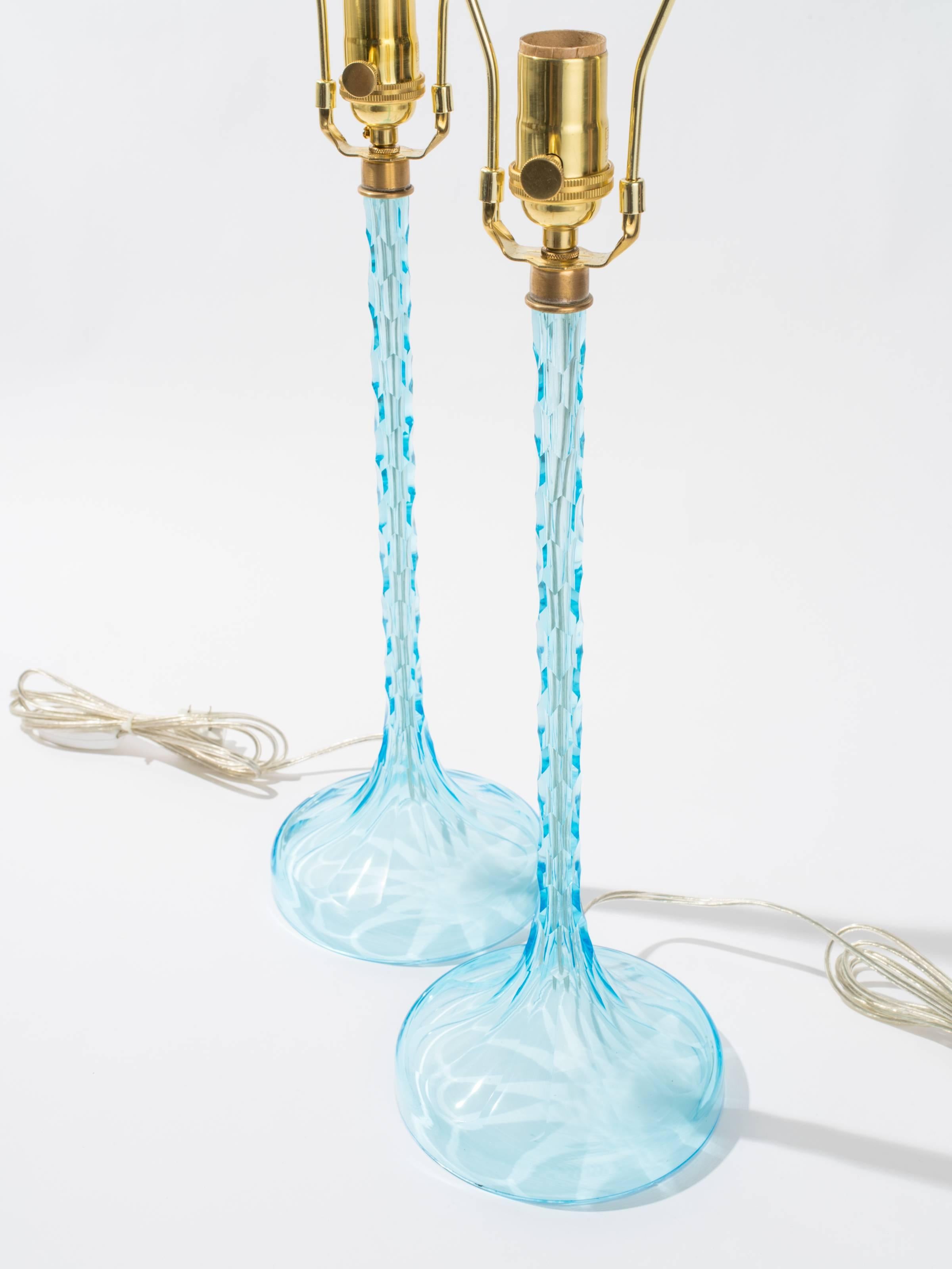 Hand-Crafted Hand-Cut Blue Glass Lamps For Sale