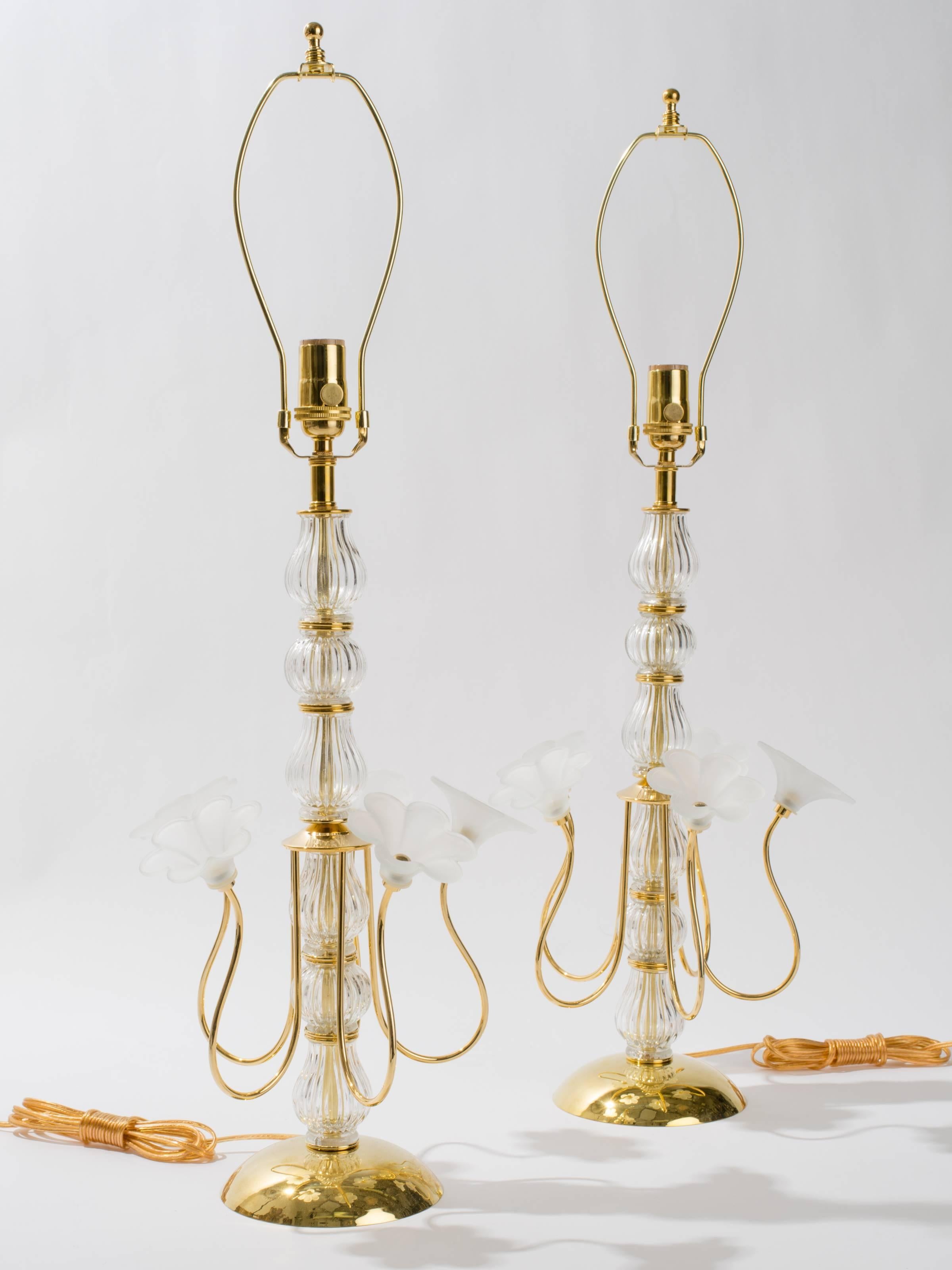 Italian floral glass lamps. Restored and rewired.