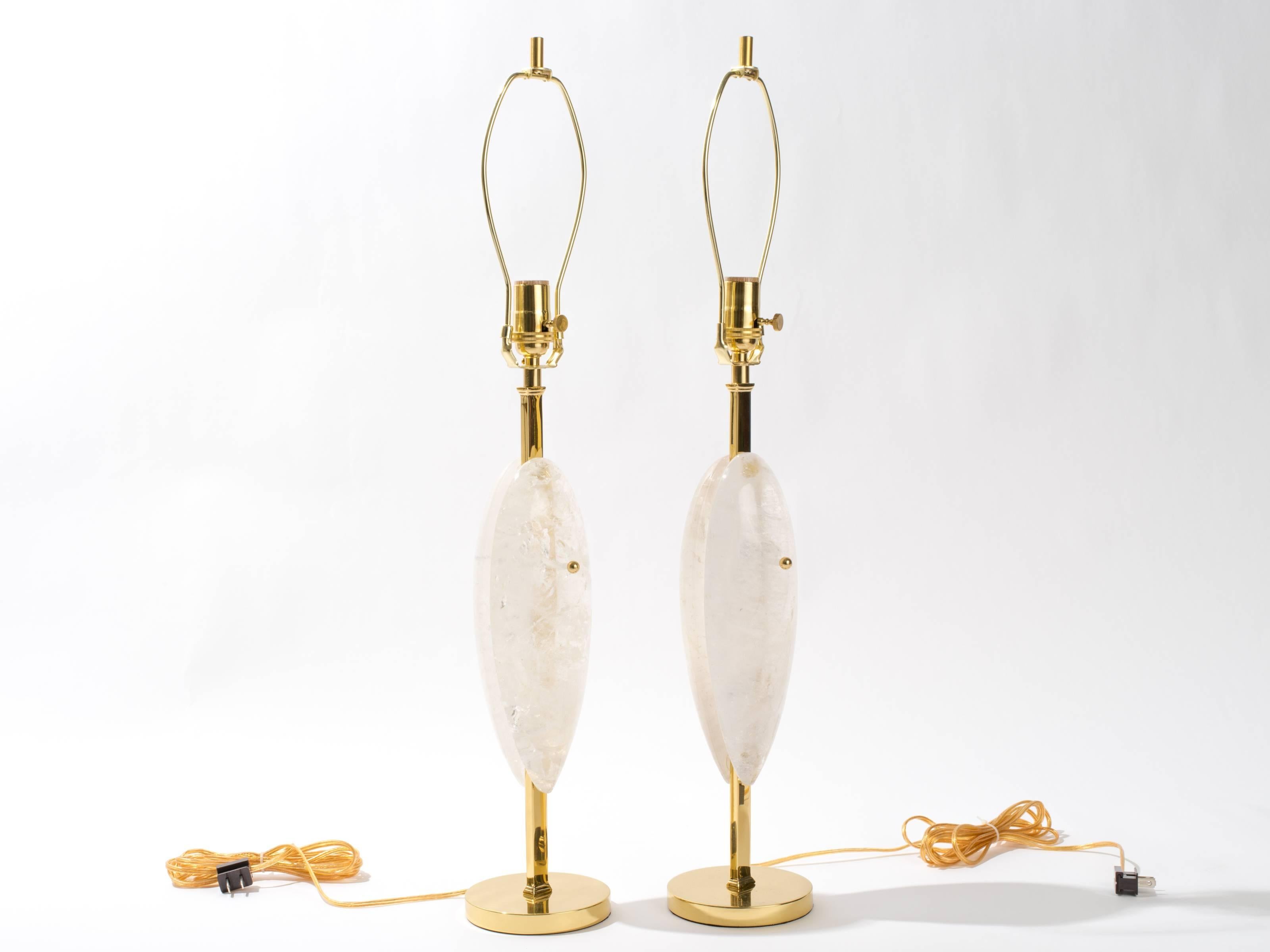 American Pair of Rock Crystal Quartz Lamps, Eon Collection For Sale