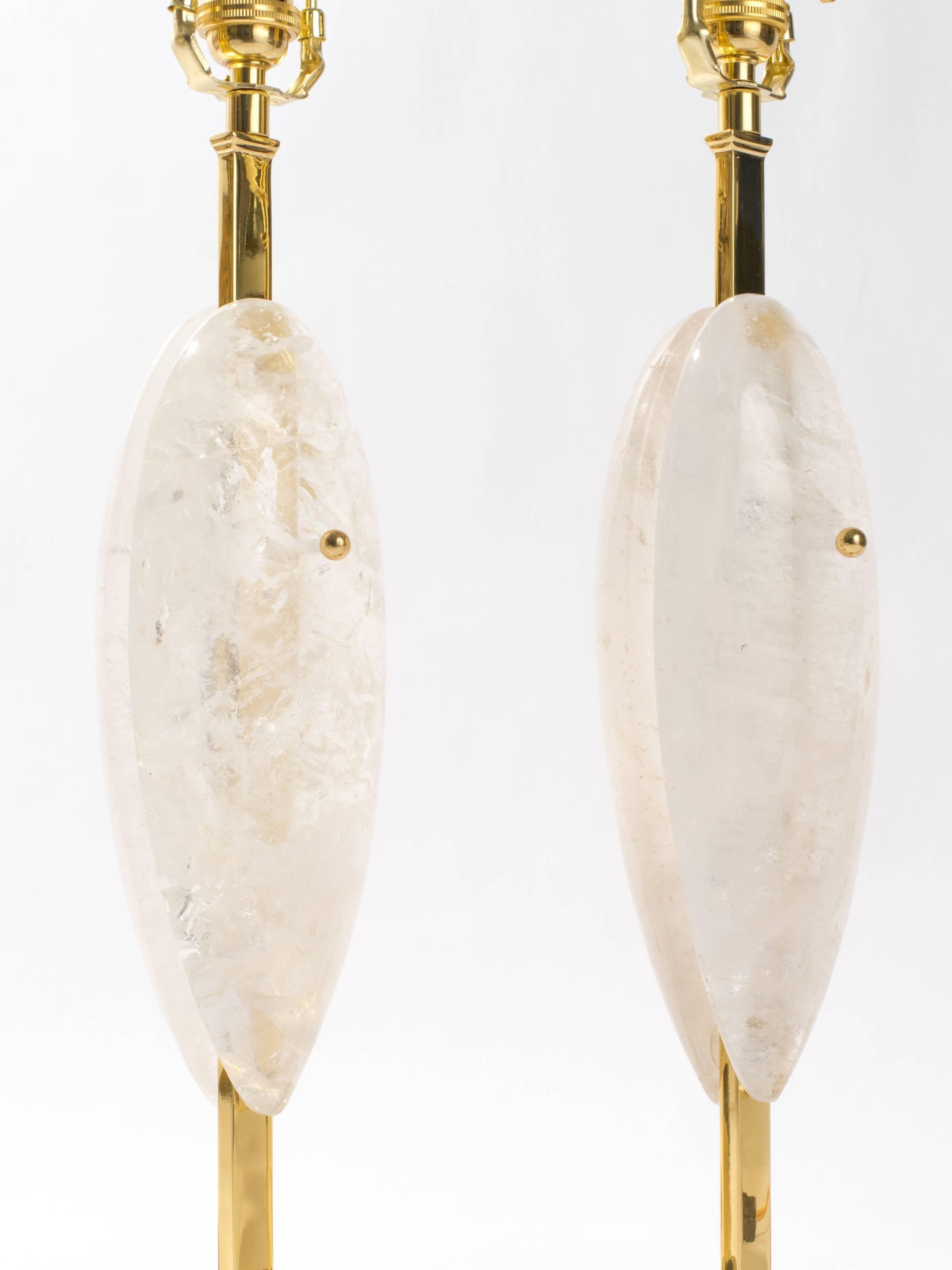 Hand-Crafted Pair of Rock Crystal Quartz Lamps, Eon Collection For Sale