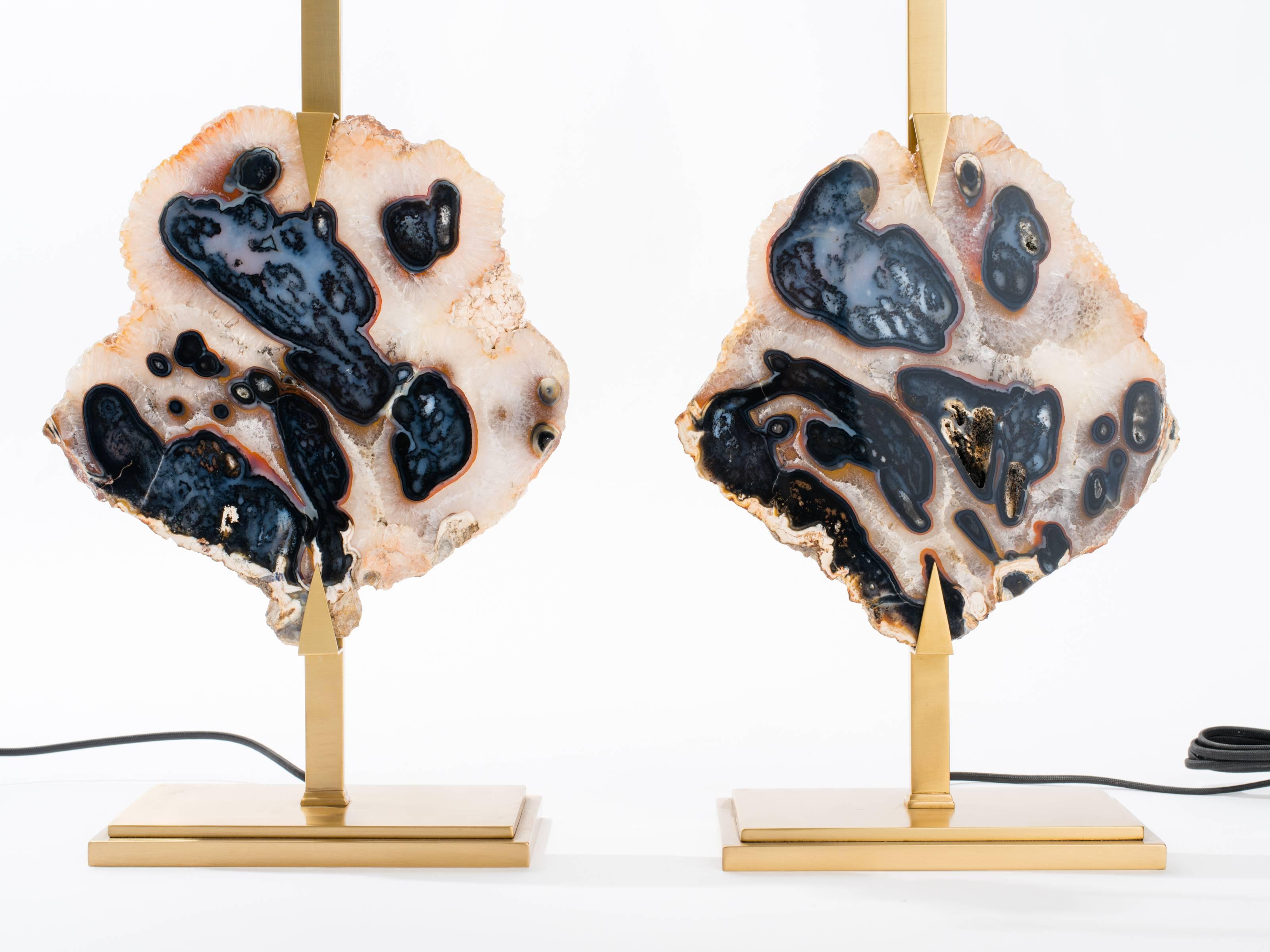 Contemporary Pair of Agate Table Lamps, Custom-Made For Sale