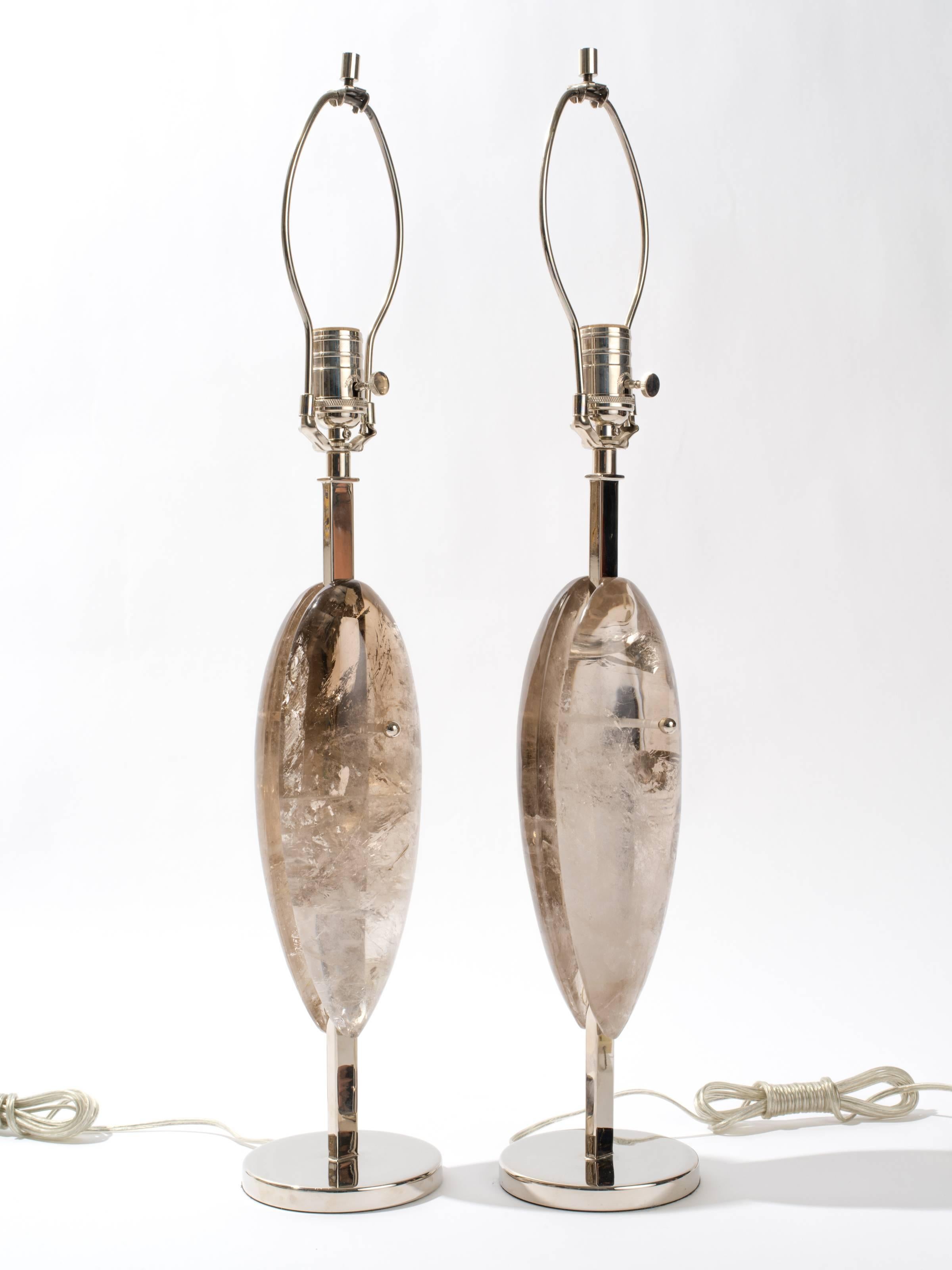 American Pair of Smoky Rock Crystal Modern Lamps-Eon Collection For Sale