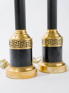 Greek Key Brass Column Table Lamps