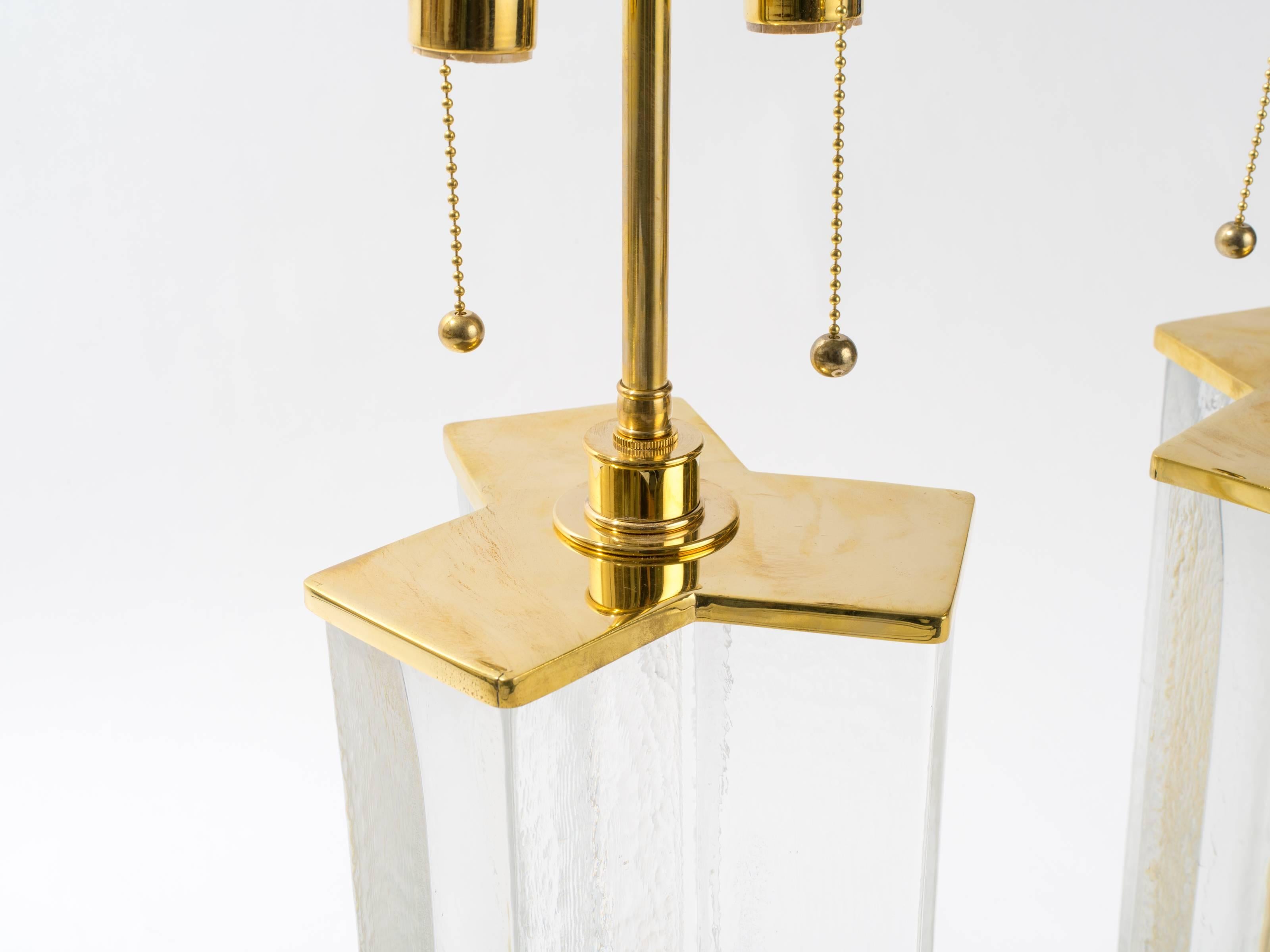 Cast Textured Glass Column Table Lamps In Excellent Condition For Sale In Tarrytown, NY