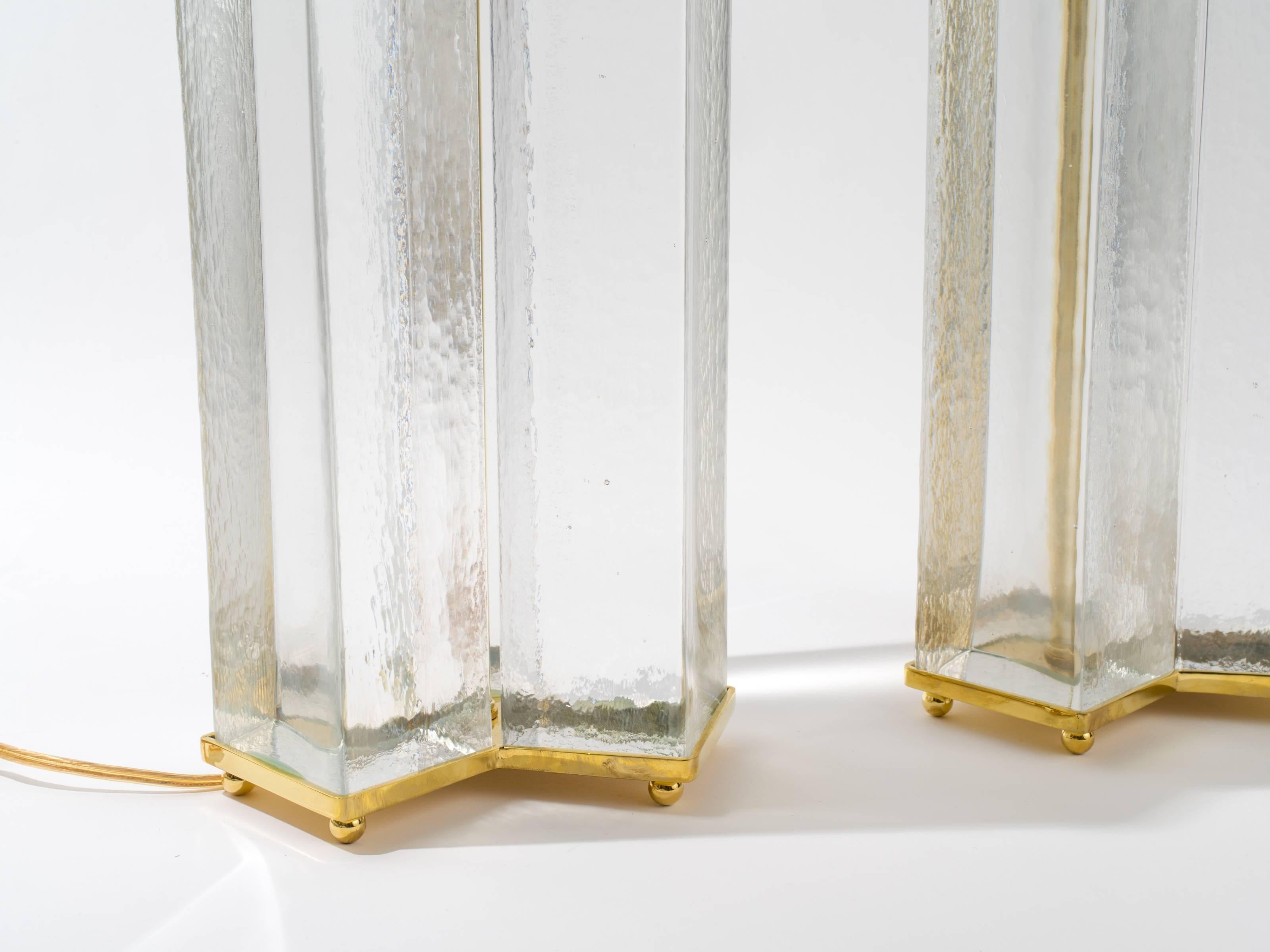 Contemporary Cast Textured Glass Column Table Lamps For Sale