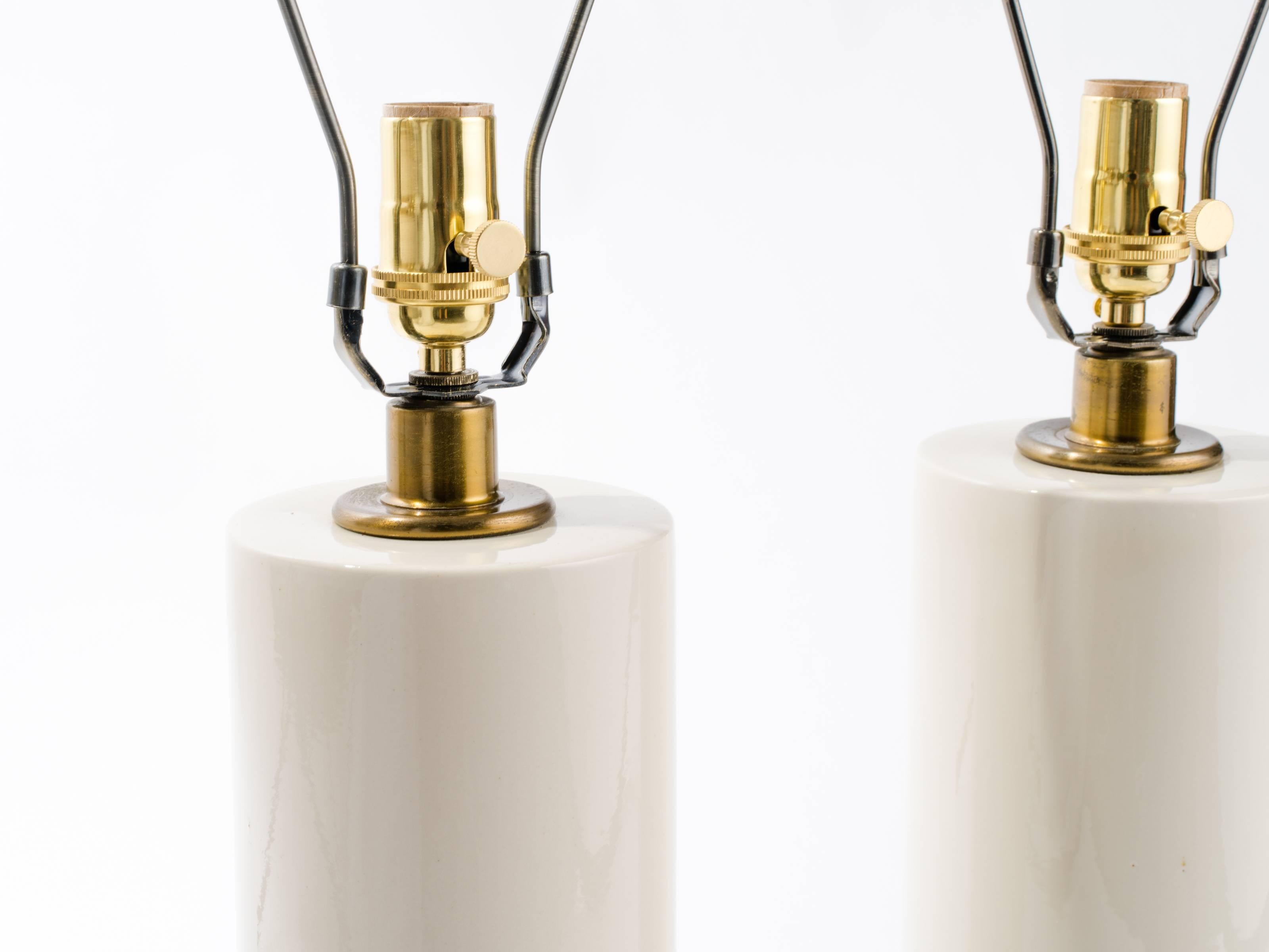 American Pair of White Ceramic Lamps