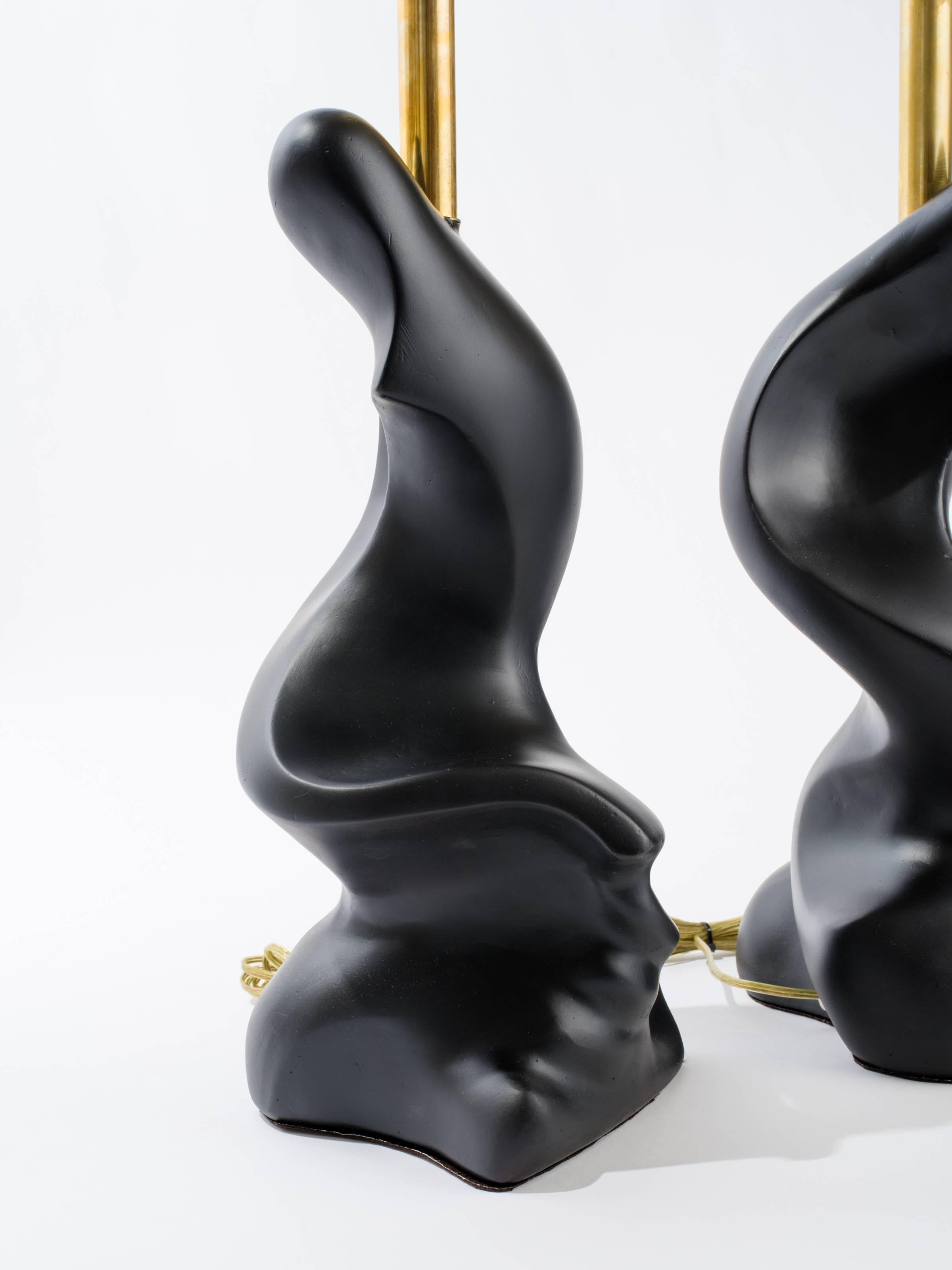 Molded Amorphic Black Sculpture Plaster Lamps For Sale