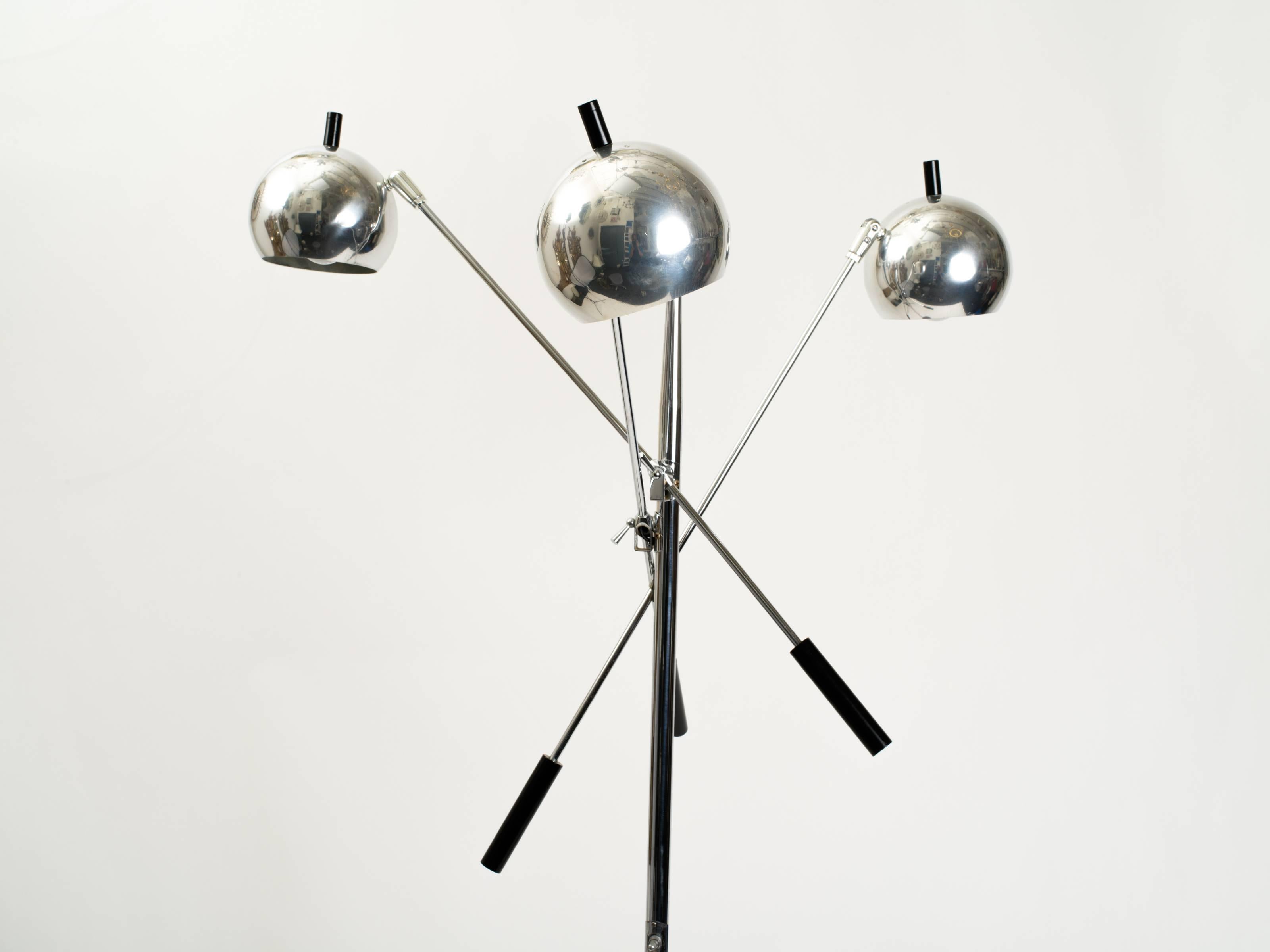 Mid-Century Modern Chrome Floor Lamp with Adjustable Arms For Sale