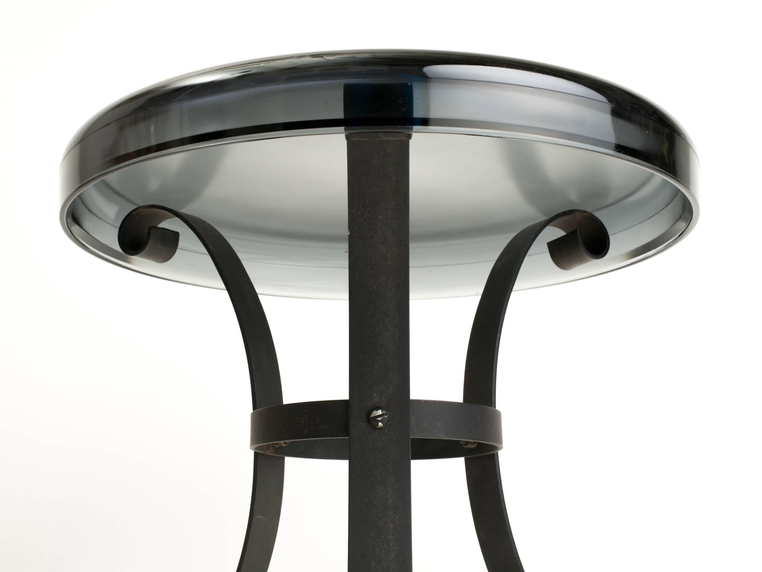 Metal Pair of Smoked Glass Top Side Tables For Sale