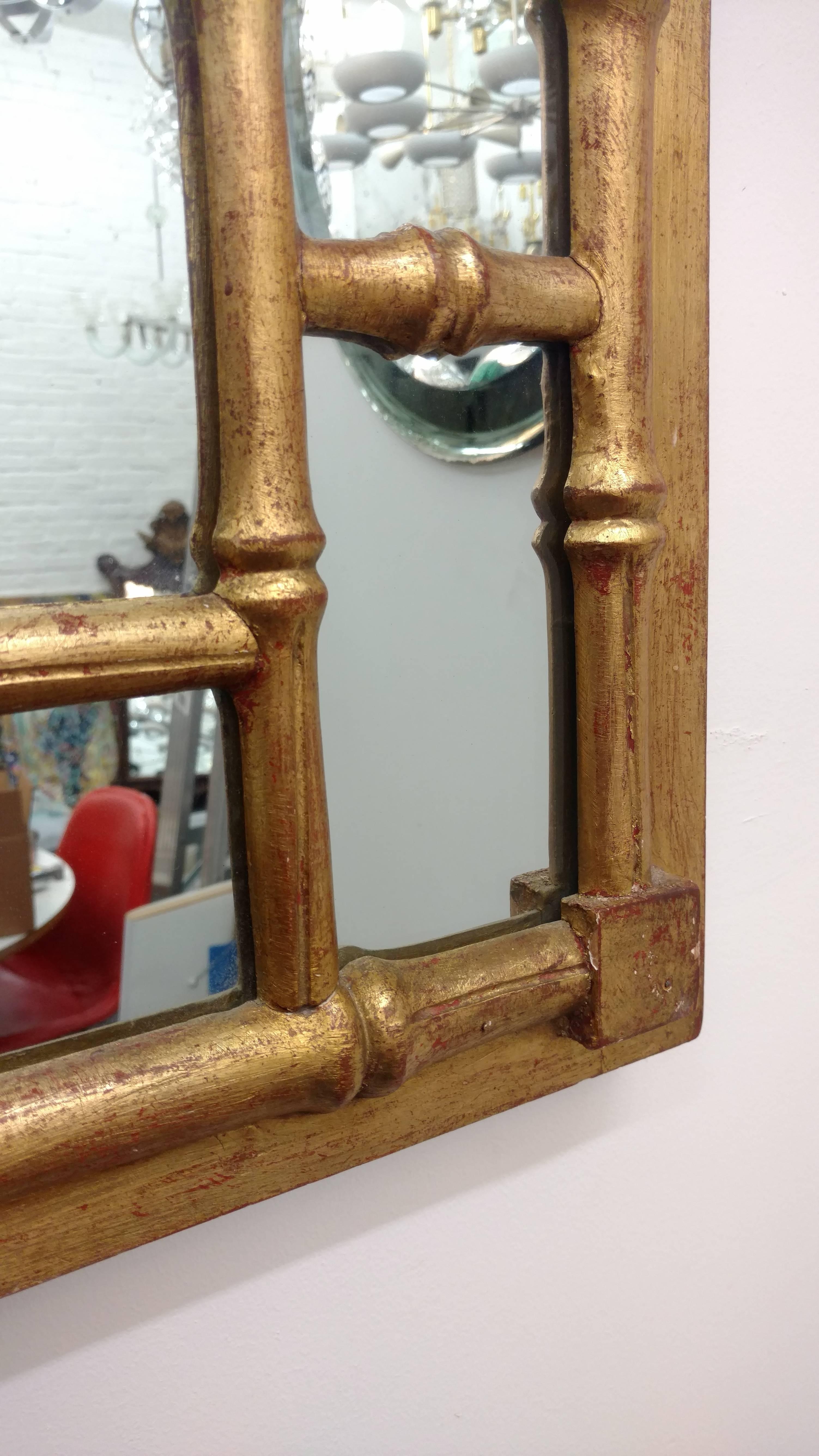 Italian Carved Wood Faux Bamboo Wall Mirror In Good Condition In Tarrytown, NY