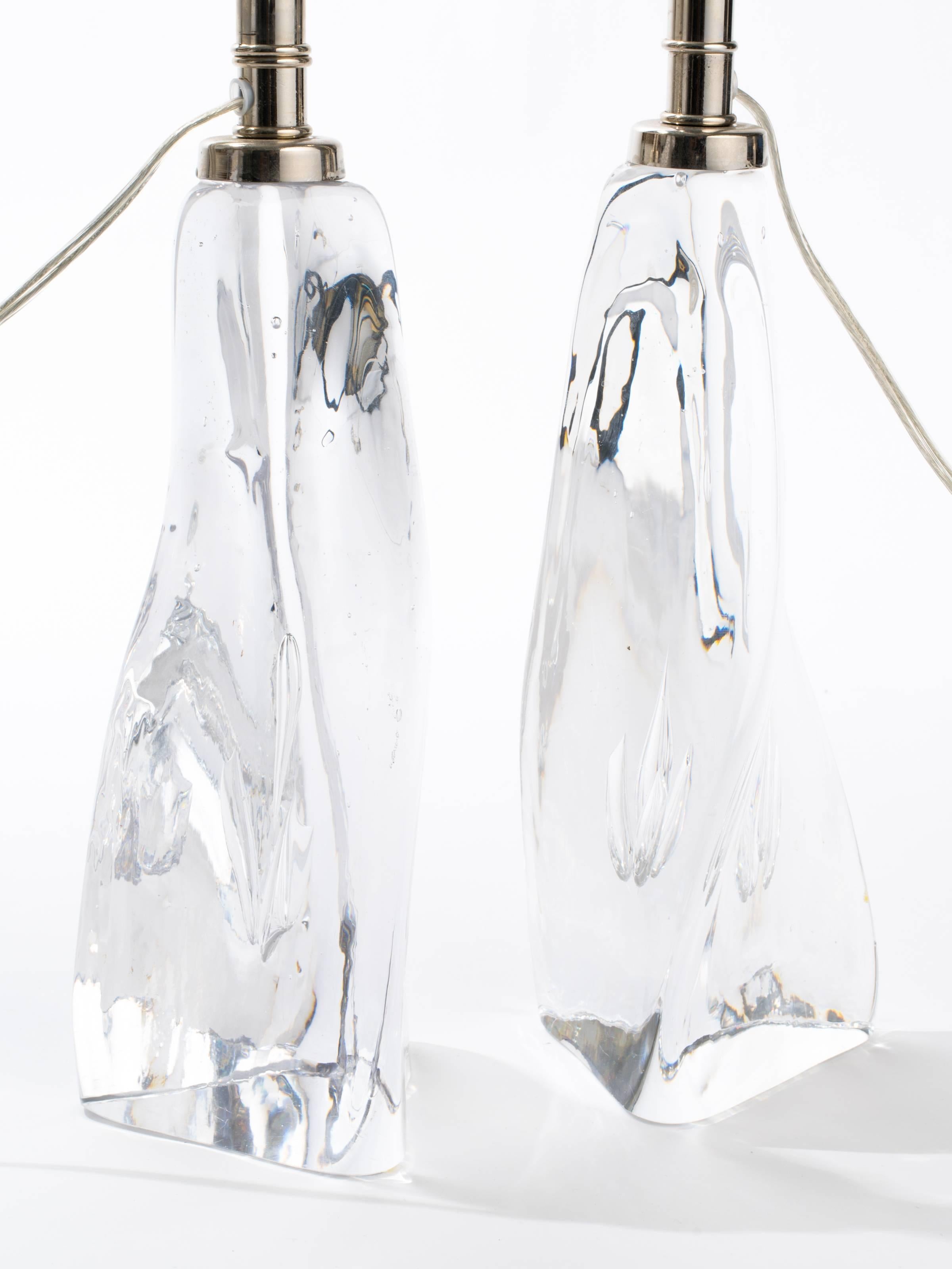20th Century Pair of Clear Art Glass Lamps For Sale