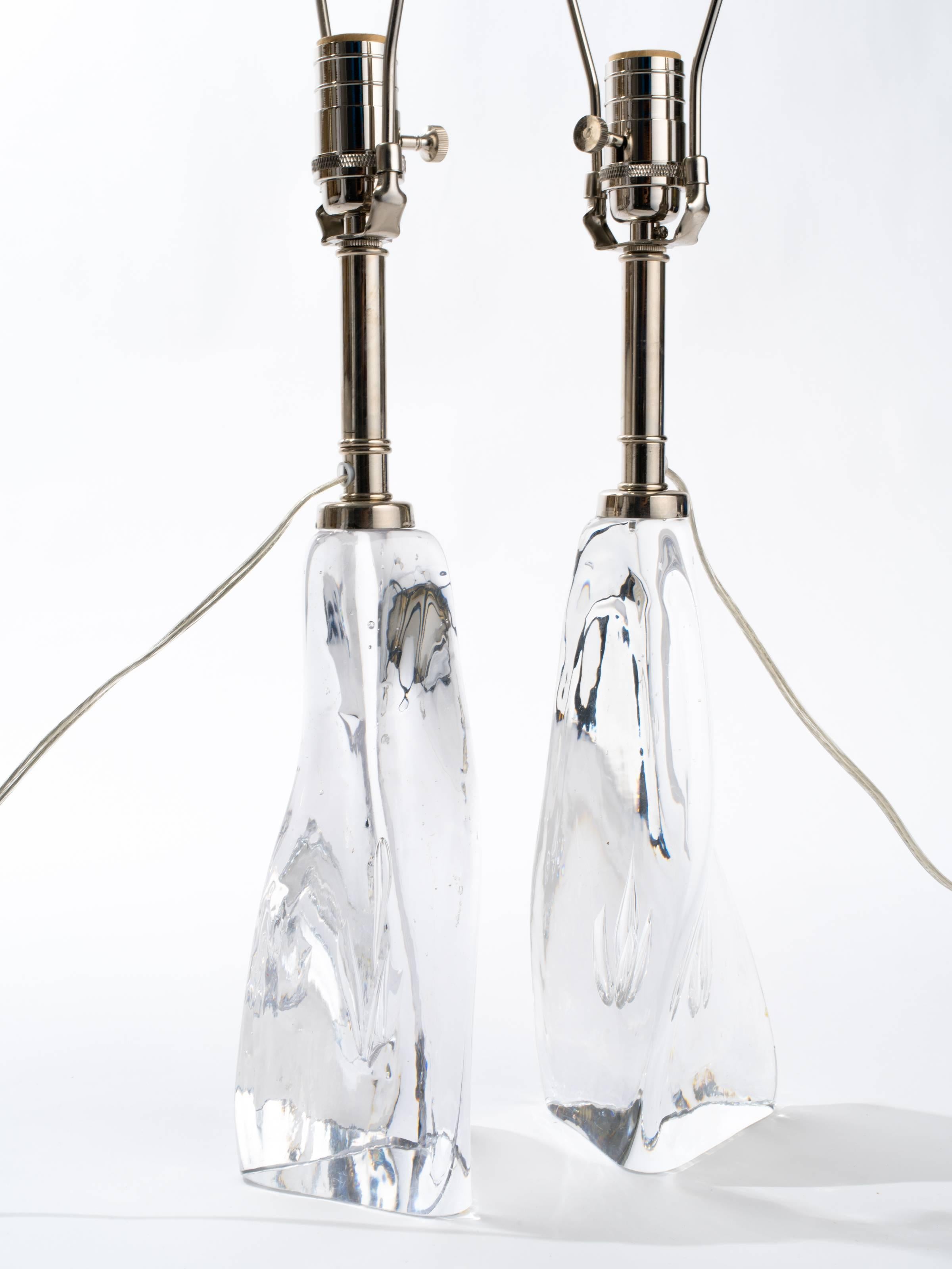 Pair of Clear Art Glass Lamps For Sale 1