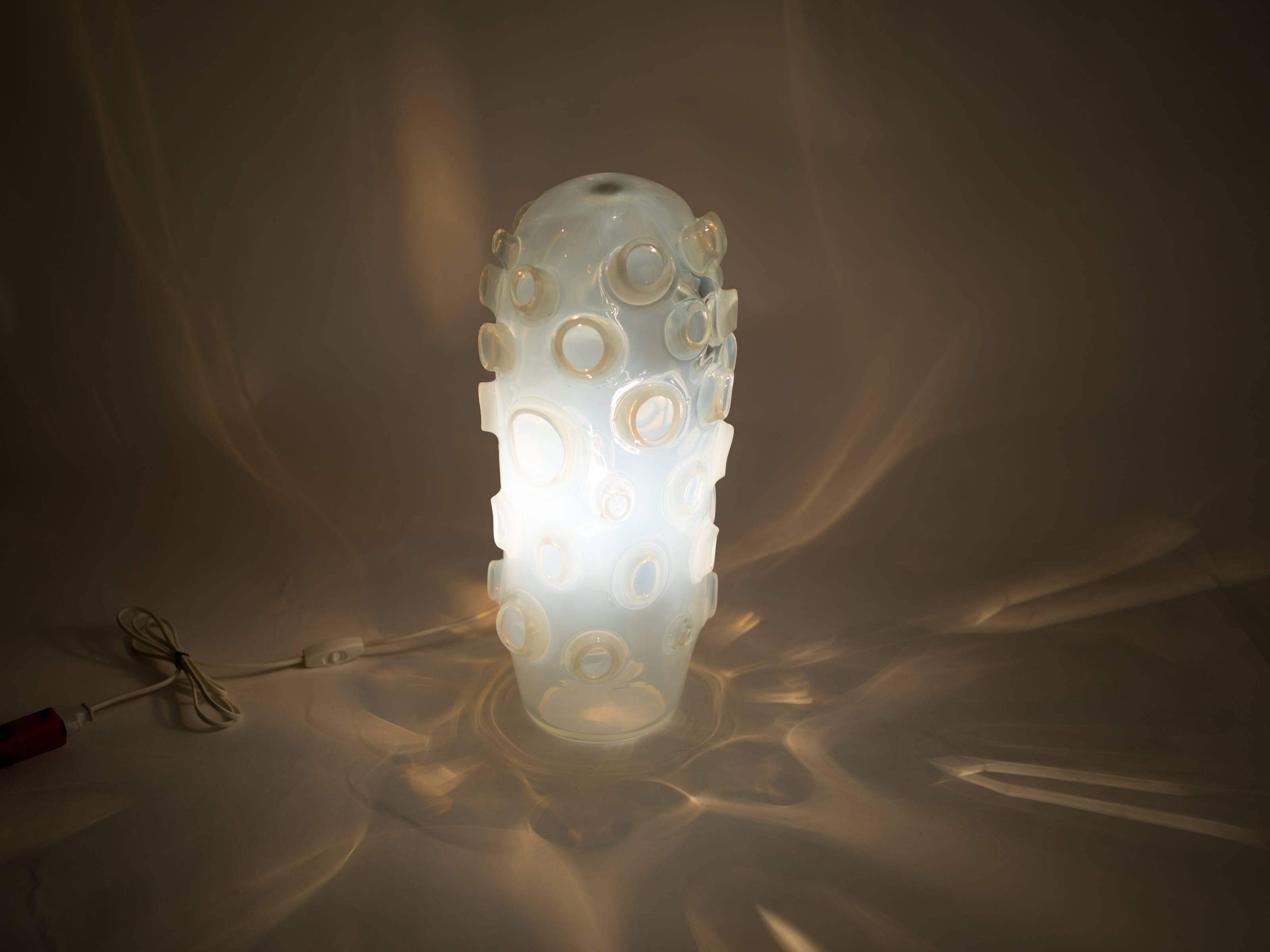 Limited Edition Handblown Opaline Art Glass Lamp, 