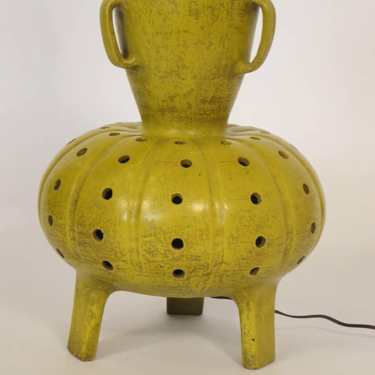 Tall 1950s Yellow Ceramic Table Lamp For Sale at 1stdibs
