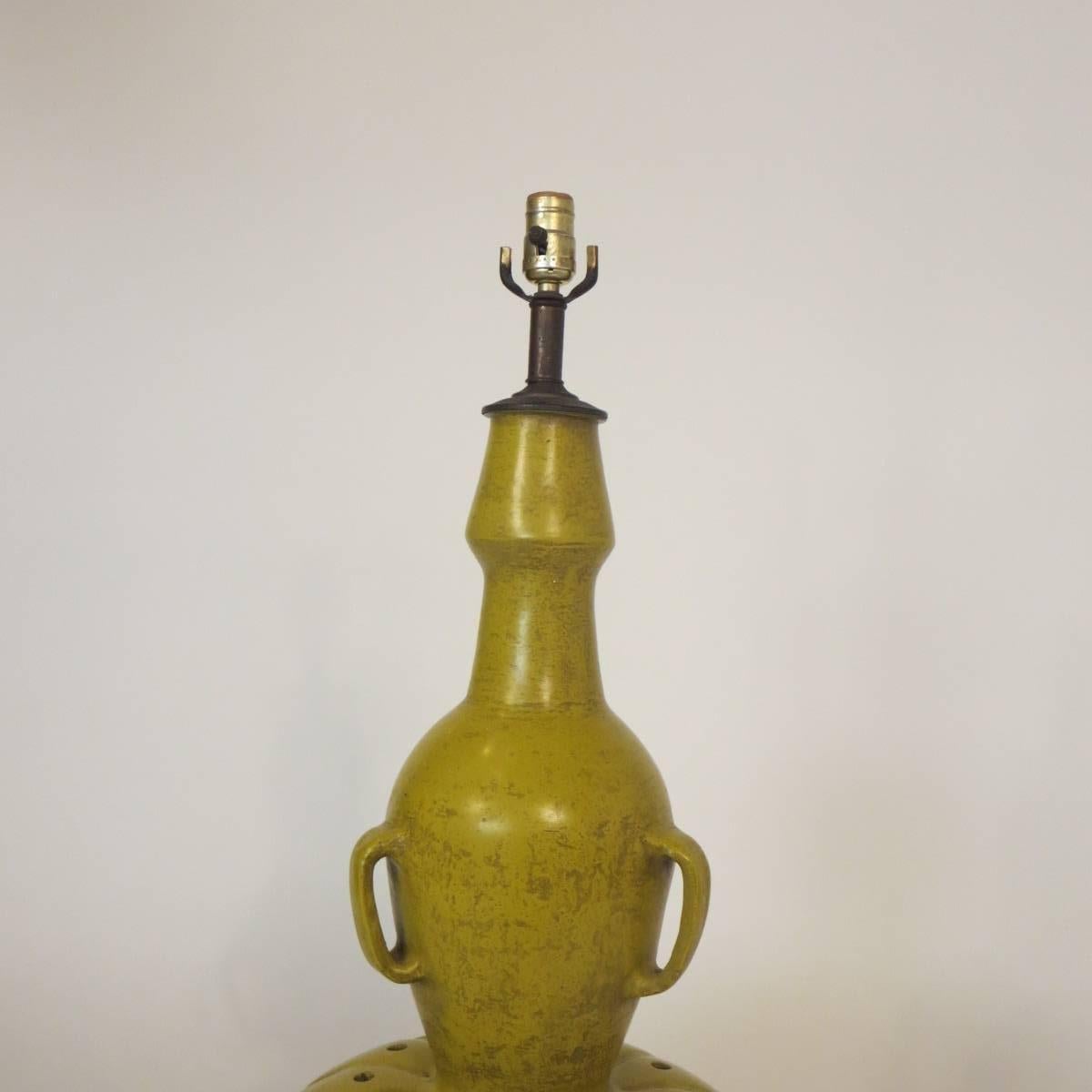 Tall 1950s Yellow Ceramic Table Lamp 3