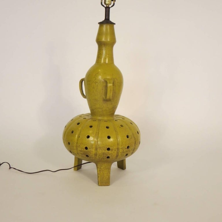 Tall 1950s Yellow Ceramic Table Lamp For Sale at 1stdibs