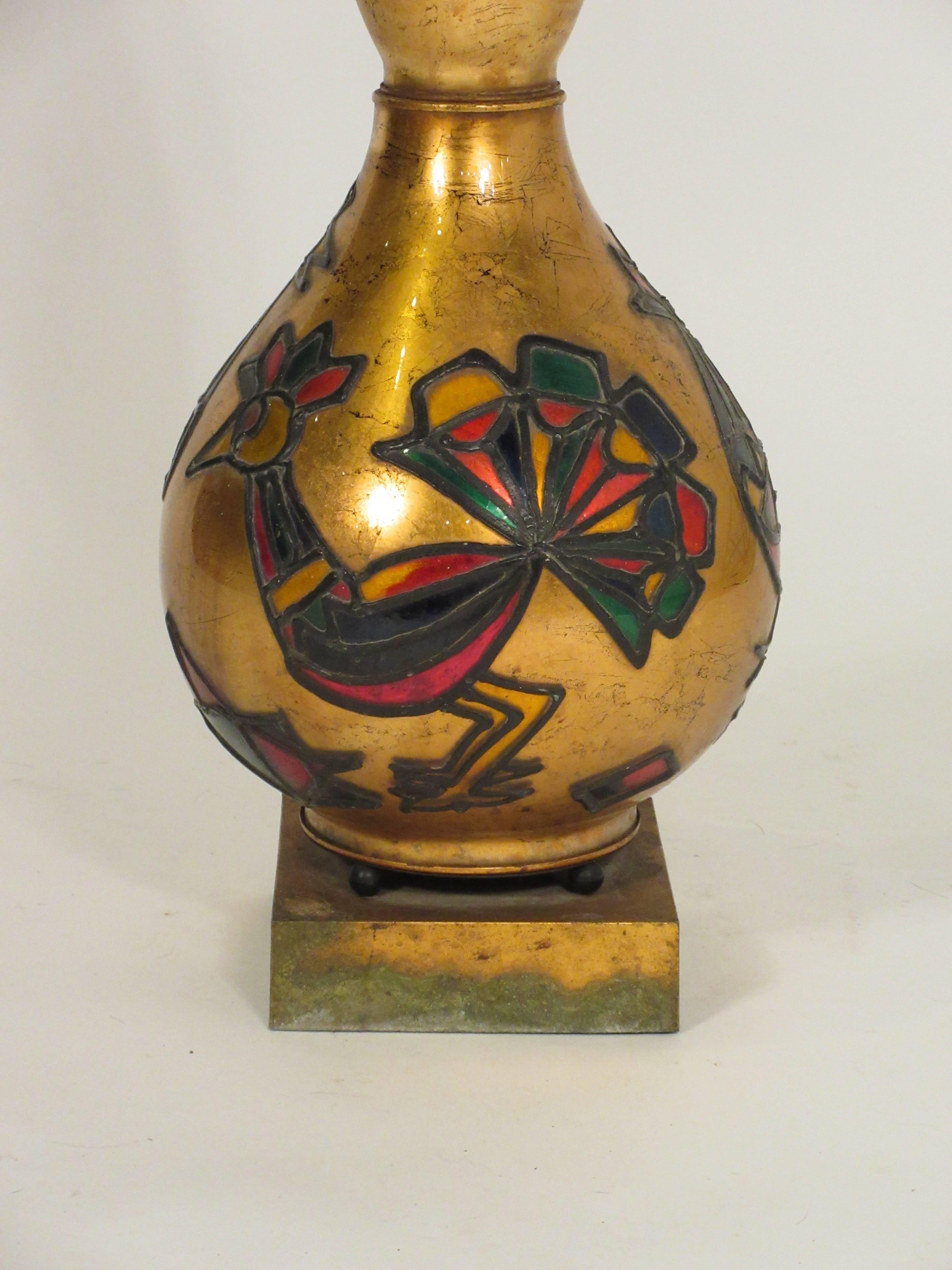 1950s Tall Églomisé Gilt Peacock Lamp 1